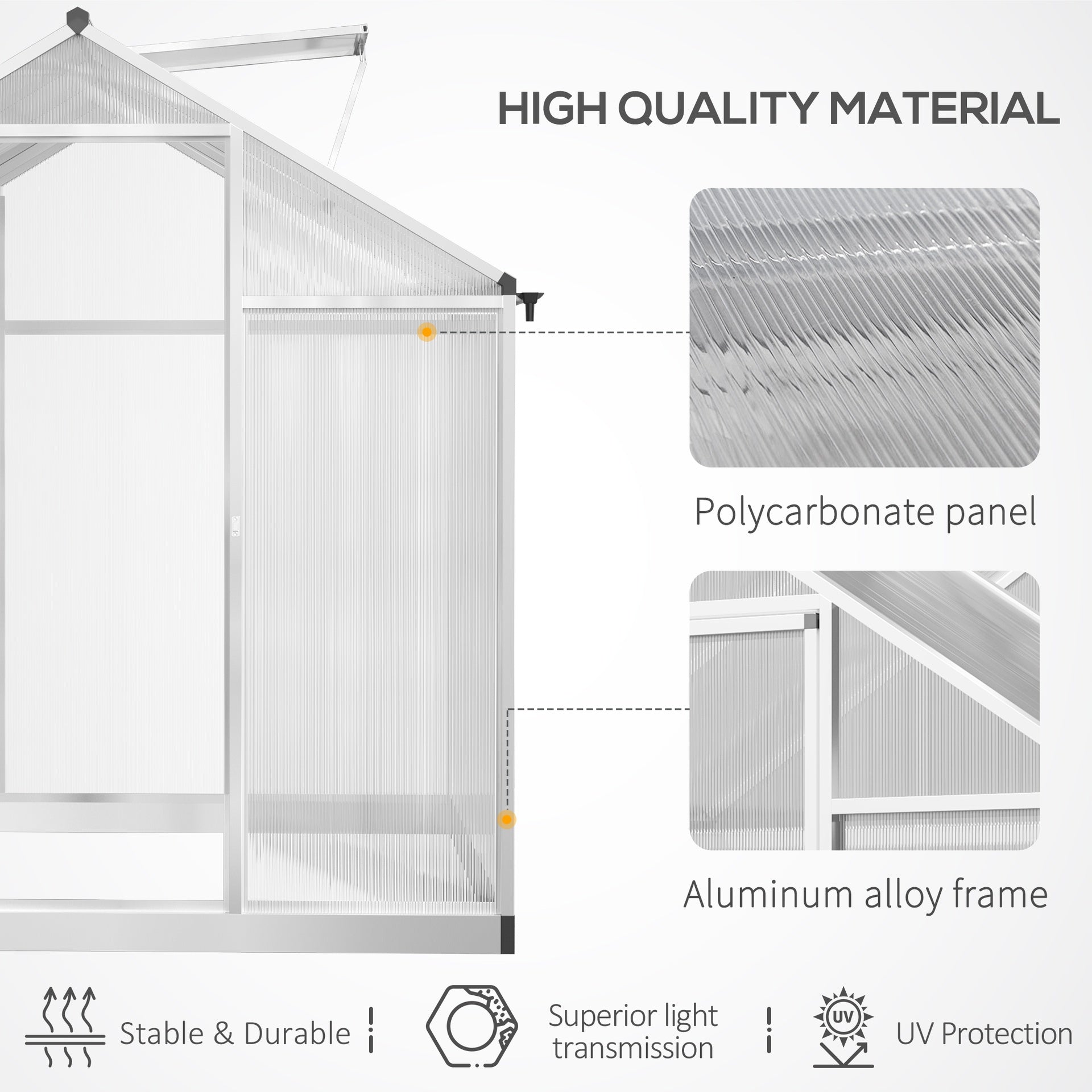 Outsunny 8' L x 6' W Walk-In Polycarbonate Greenhouse with Roof Vent for Ventilation & Rain Gutter for Winter