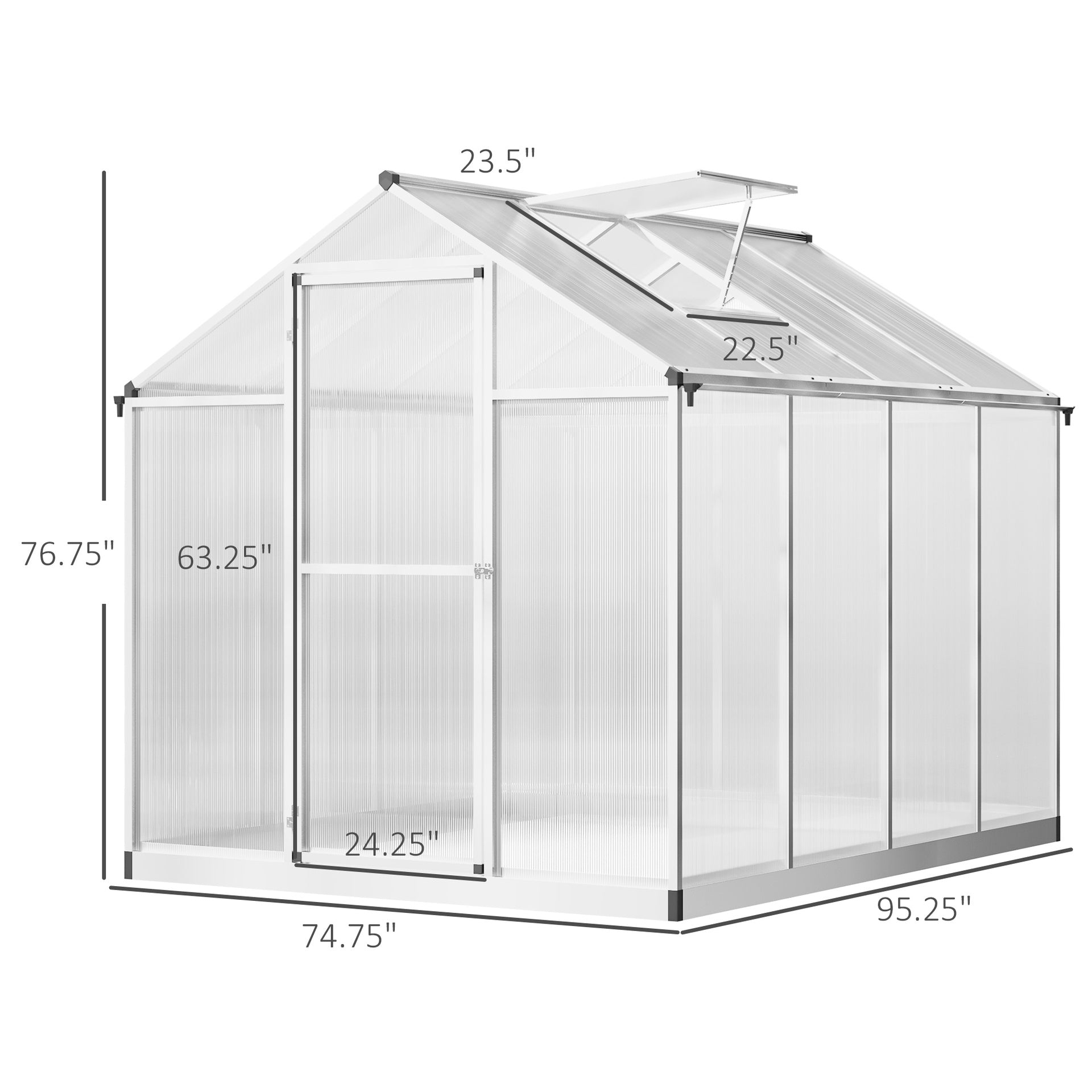 Outsunny 8' L x 6' W Walk-In Polycarbonate Greenhouse with Roof Vent for Ventilation & Rain Gutter for Winter