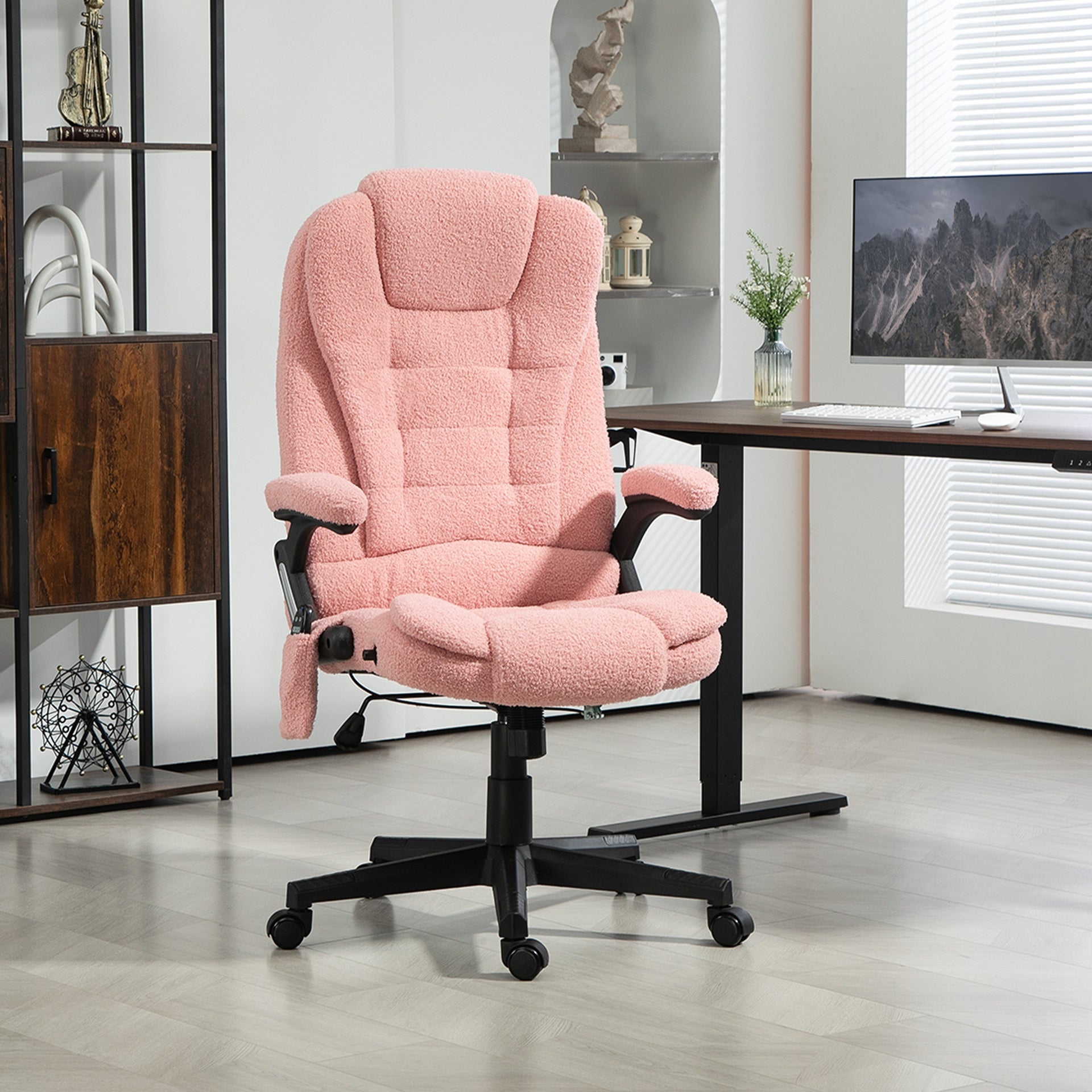 Vinsetto 6 Point Executive Office Chair with Heat, Velvet High Back Vibrating Massage Office Chair, Pink