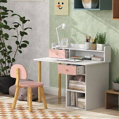 Qaba Kids Study Desk with Storage, Kids Desk and Chair Set for Bedroom & Study Room, Girls Boys Aged 3-8 Years, Pink