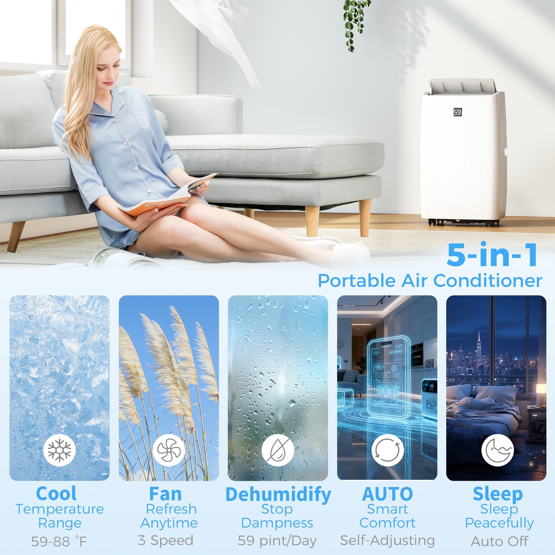HOMCOM 14000 BTU Portable Air Conditioner, AC Unit with Cool, Dehumidifier, Fan, 549 Sq. ft, 24H Timer On Off, Window Kit