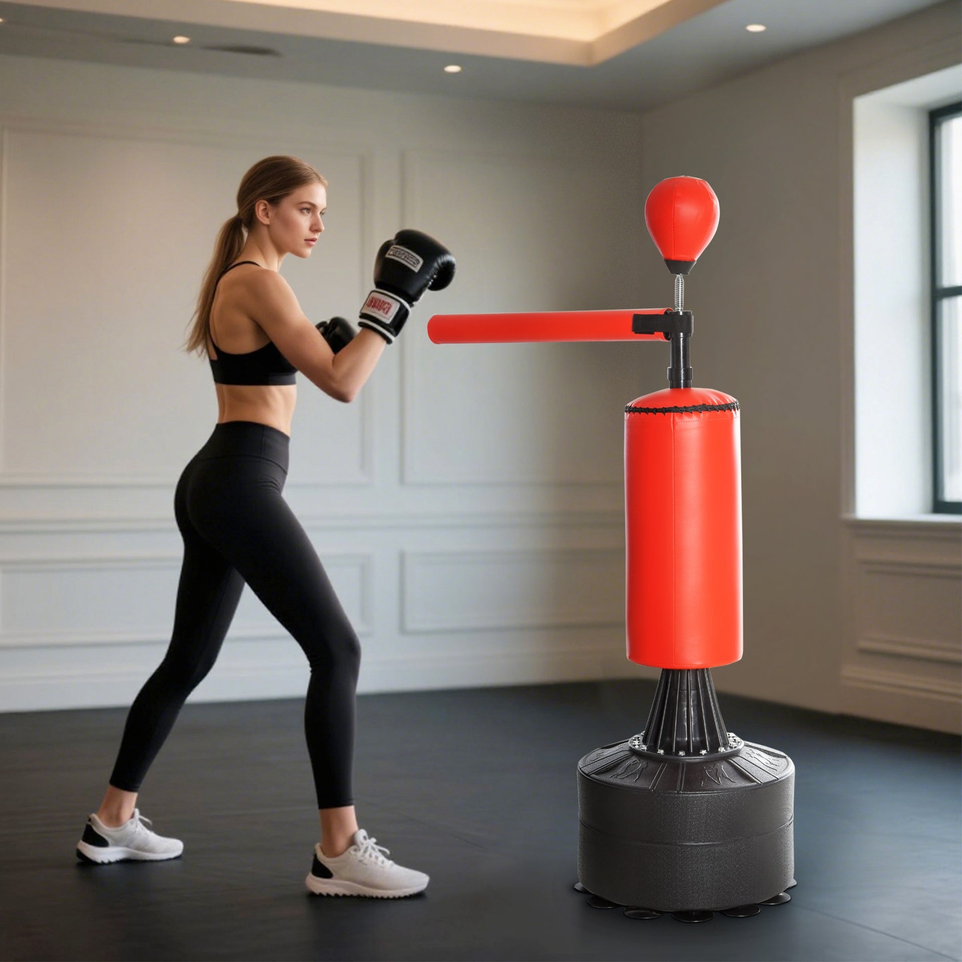 Soozier Boxing Bag, Freestanding Punching Bag with Speed Ball, Rotating Boxing Bar and Gloves, Weighted Base