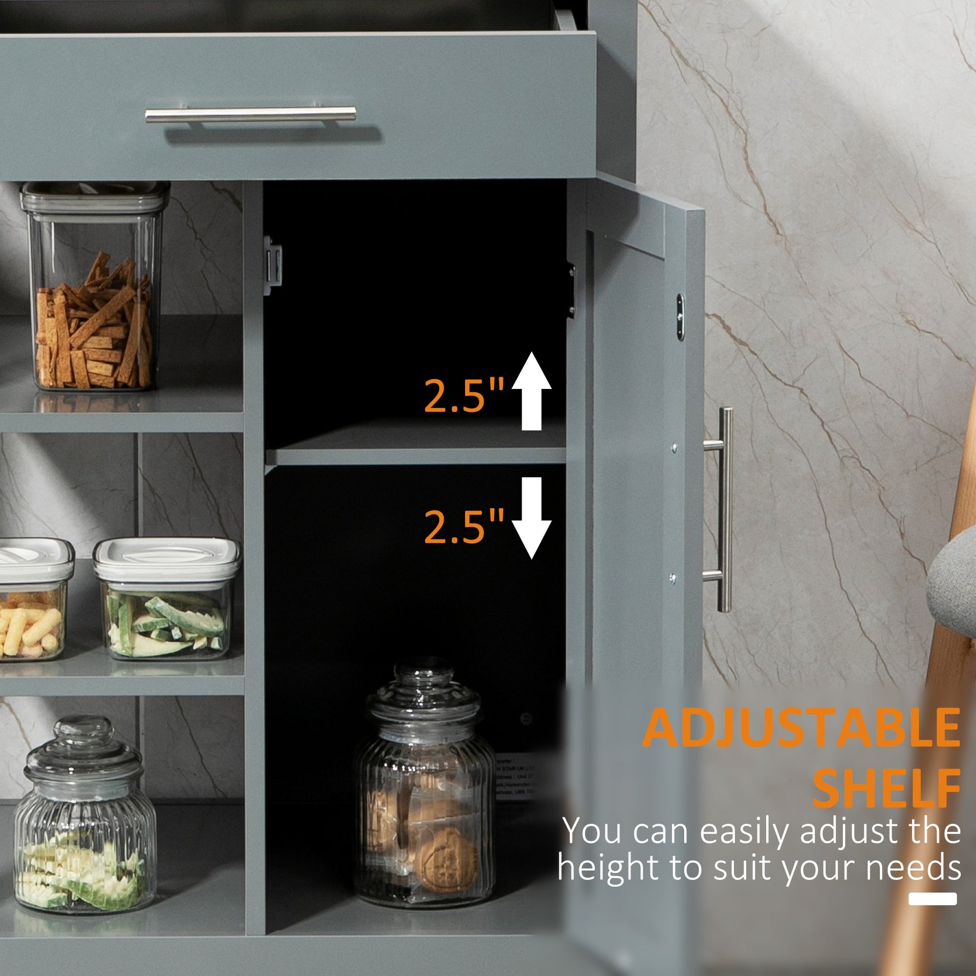 HOMCOM Kitchen Island Cart, Rolling Kitchen Island with Storage Shelf, Solid Wood Top, Drawer, for Dining Room, Gray