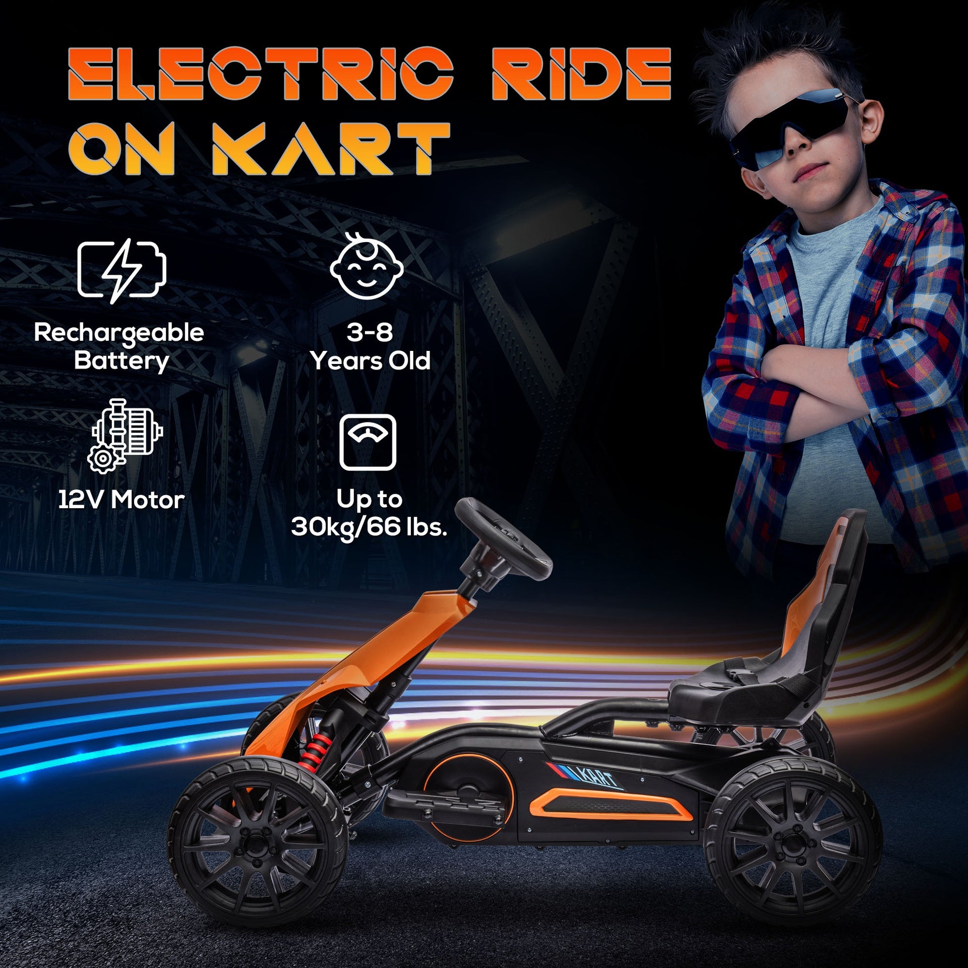 Aosom 12V Electric Go Kart for Kids w/ Adjustable Speed, Orange