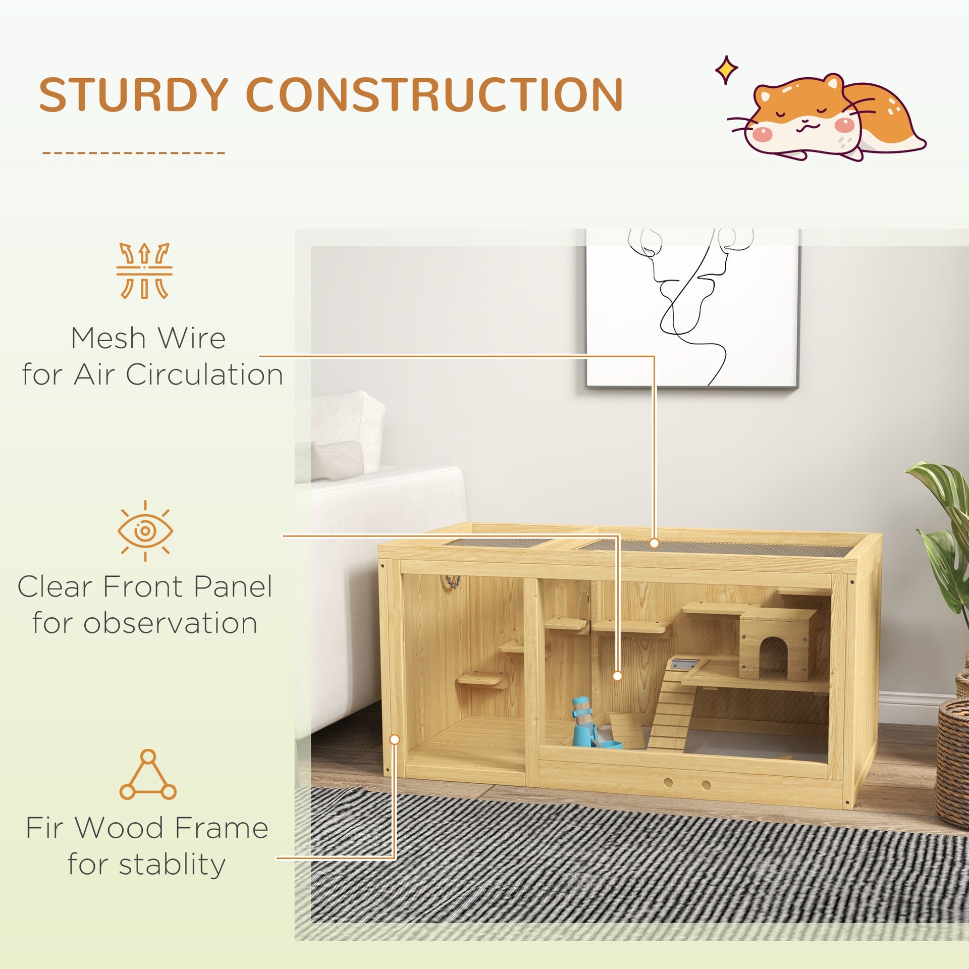 PawHut Extra Large Wooden Hamster Cage with Pull-out Tray, Seesaws, Ladder