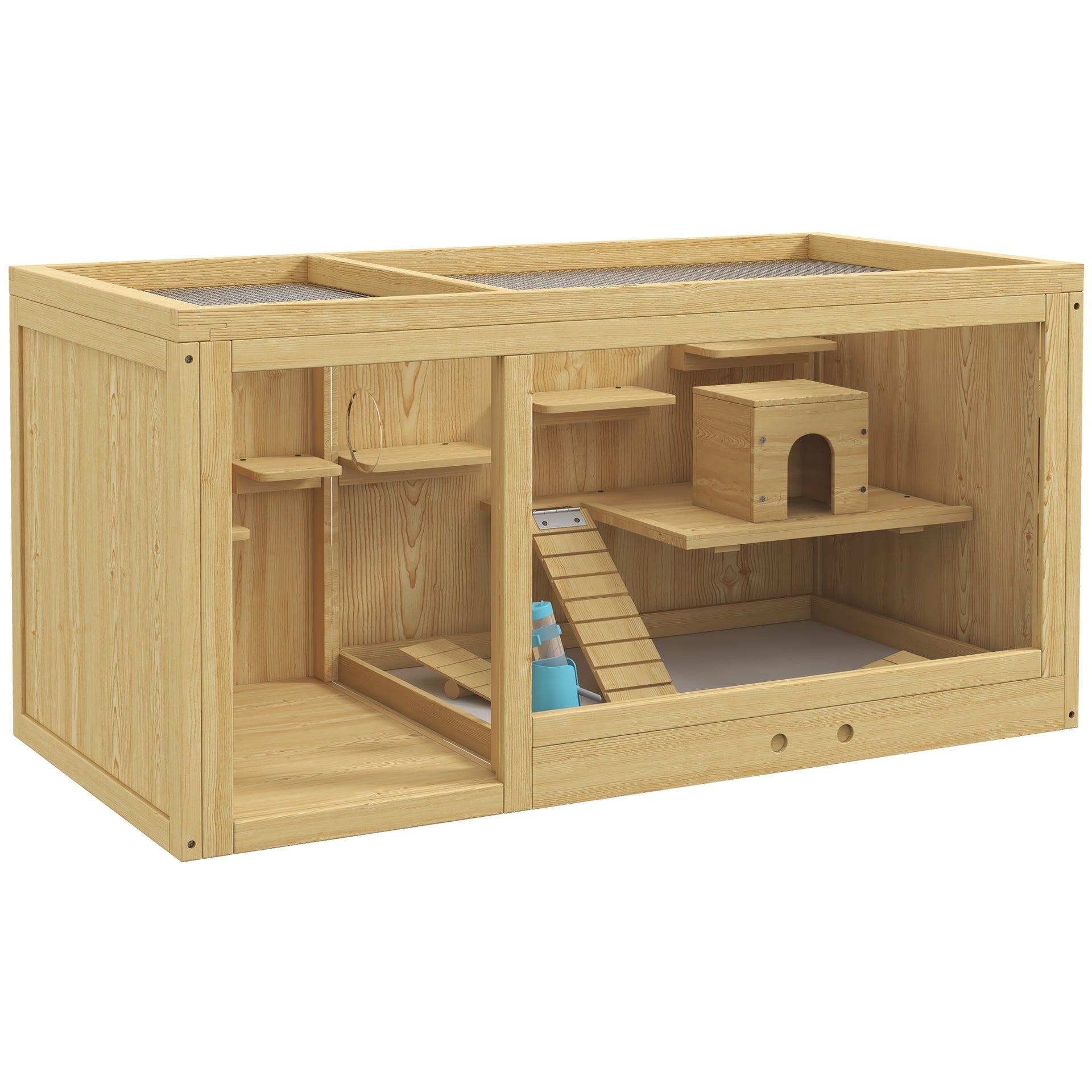 PawHut Extra Large Wooden Hamster Cage with Pull-out Tray, Seesaws, Ladder