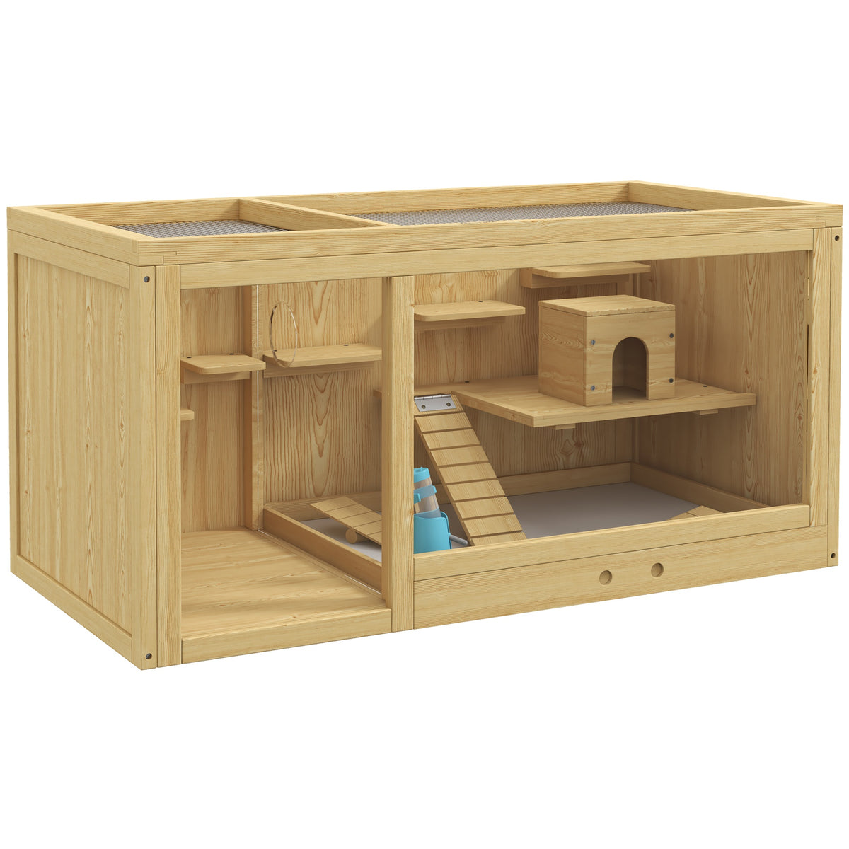PawHut Extra Large Wooden Hamster Cage with Pull-out Tray, Seesaws, Ladder