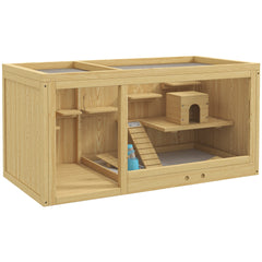 PawHut Extra Large Wooden Hamster Cage with Pull-out Tray, Seesaws, Ladder