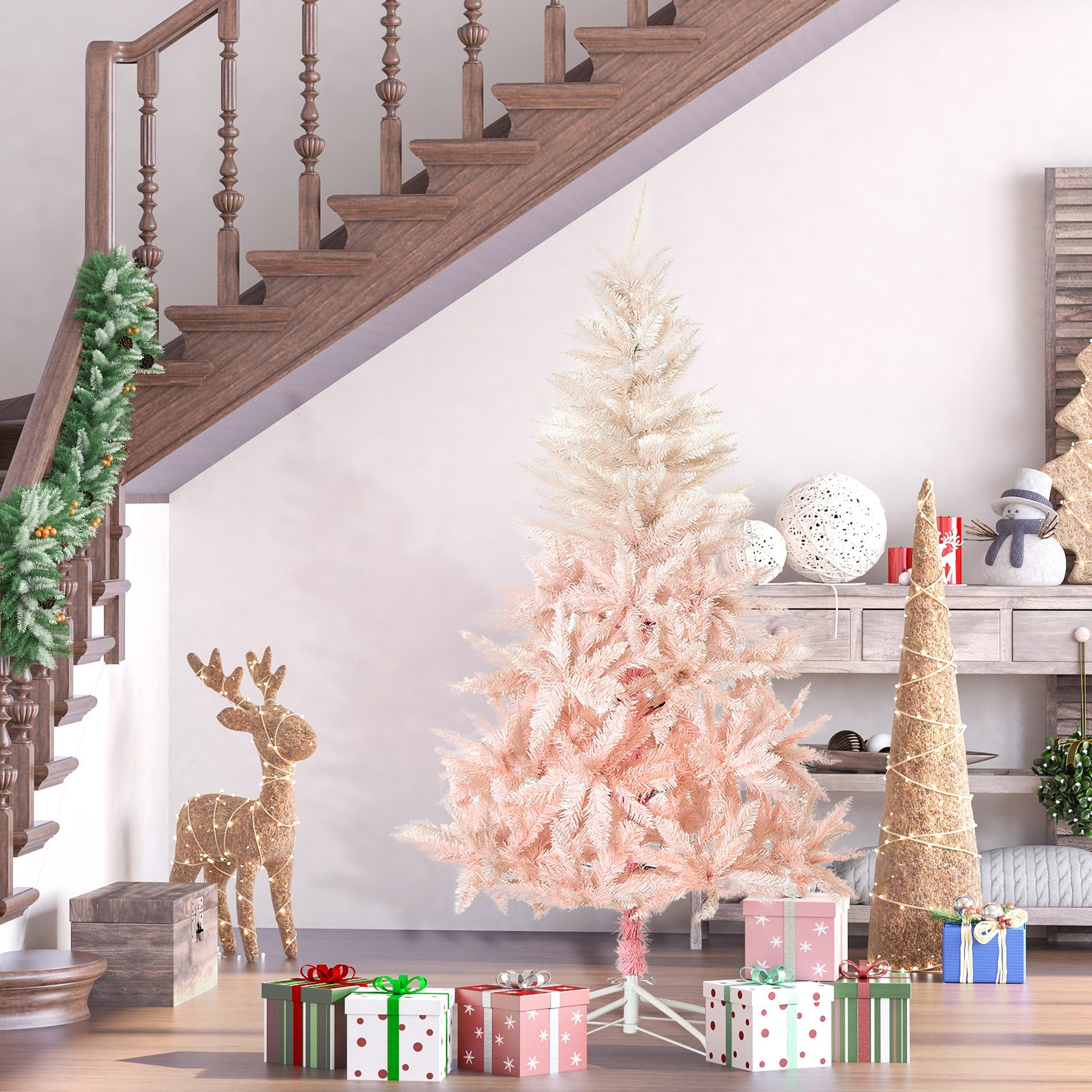 HOMCOM 6ft Unlit Spruce Artificial Christmas Tree with Realistic Branches and 800 Tips, Pink