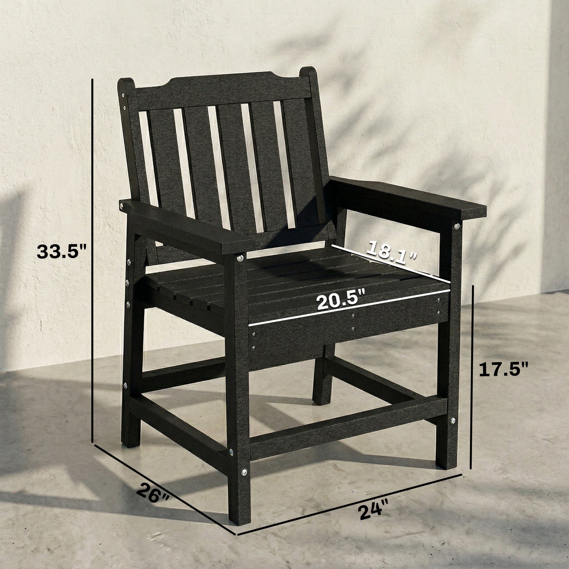 Outsunny All-Weather Patio Chair, HDPE Patio Dining Chair, Heavy Duty Wood-Like Outdoor Furniture for Garden, Backyard, Deck, Porch, Lawn, Black
