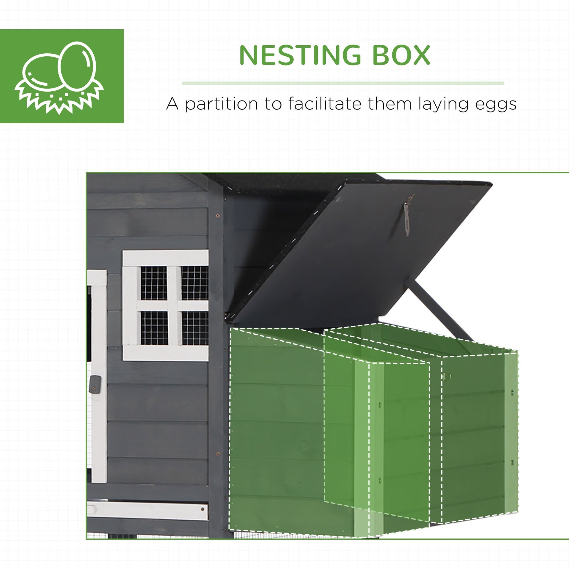 PawHut 84" Wooden Chicken Coop, Hen House Outdoor with Run Nesting Box, Asphalt Roof, Removable Tray, Ramp, Poultry Cage for 2-3 Chickens, Gray
