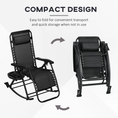 Outsunny 2 Outdoor Rocking Chairs Foldable Reclining Zero Gravity Lounge Rockers w/ Pillow Cup & Phone Holder, Black