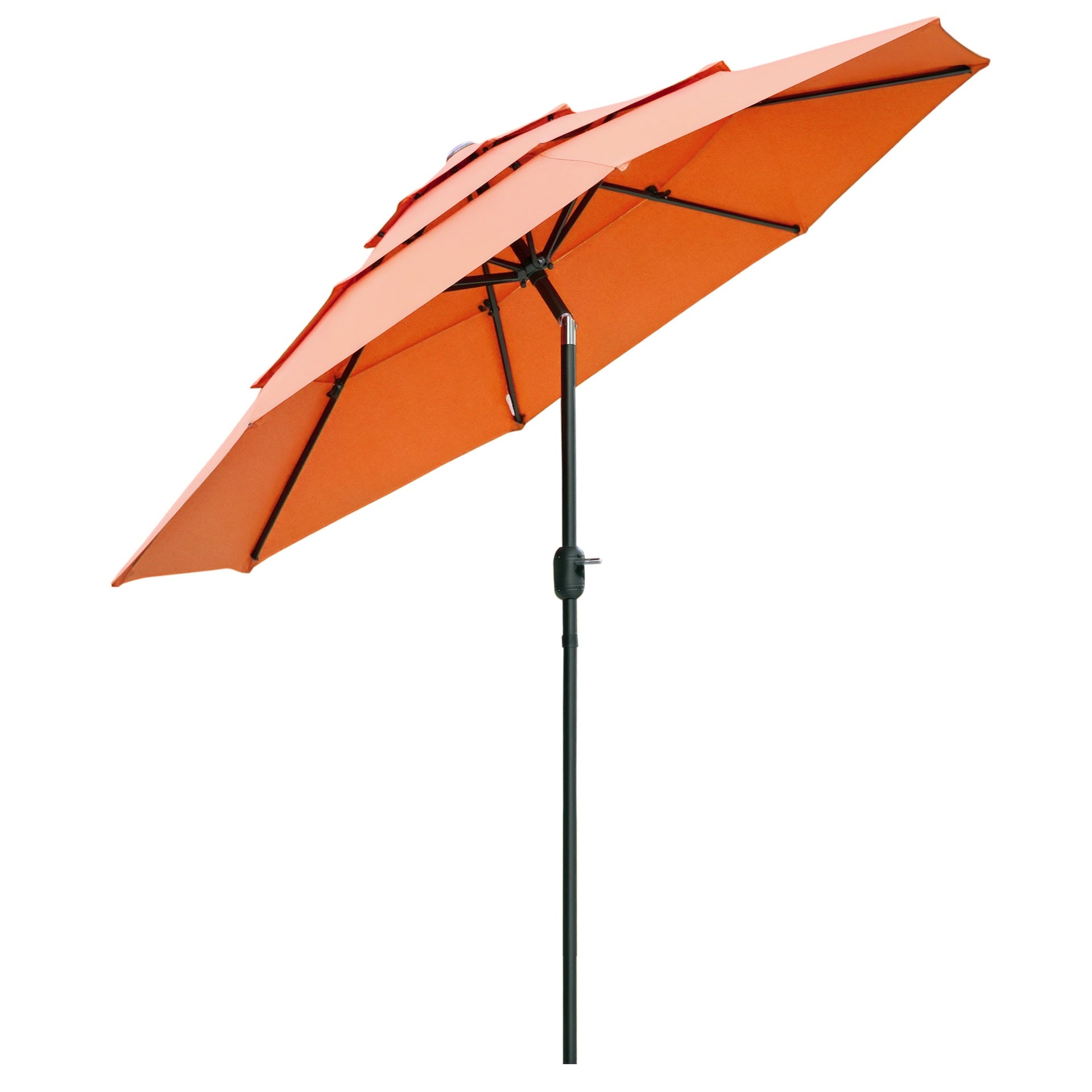 Outsunny 9FT 3 Tiers Patio Umbrella Outdoor Market Umbrella with Crank, Push Button Tilt for Deck, Backyard and Lawn, Orange