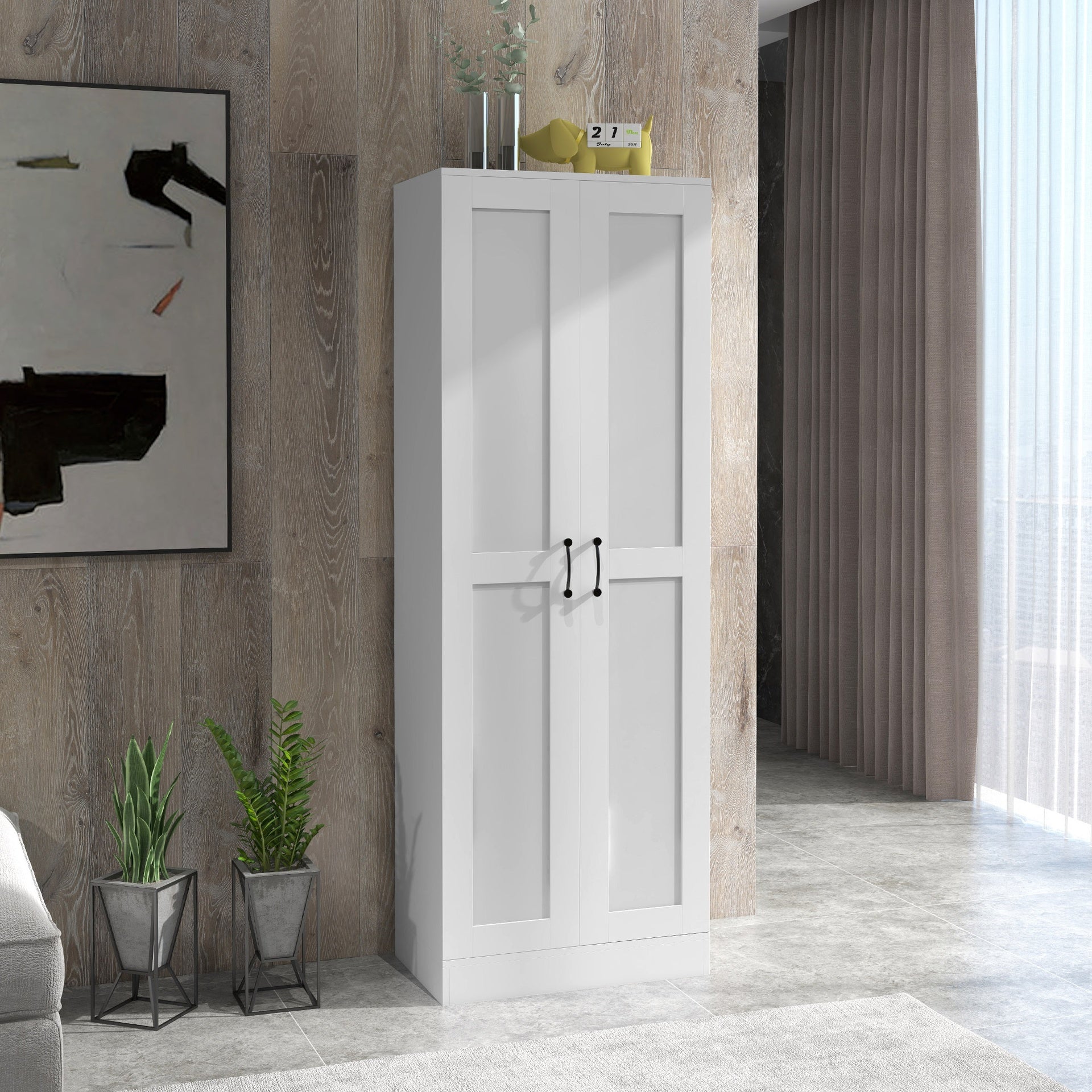 HOMCOM White Storage Cabinet with Adjustable Shelves and Tall Design, for Kitchen Storage , Perfect for Home Use and Family Organization