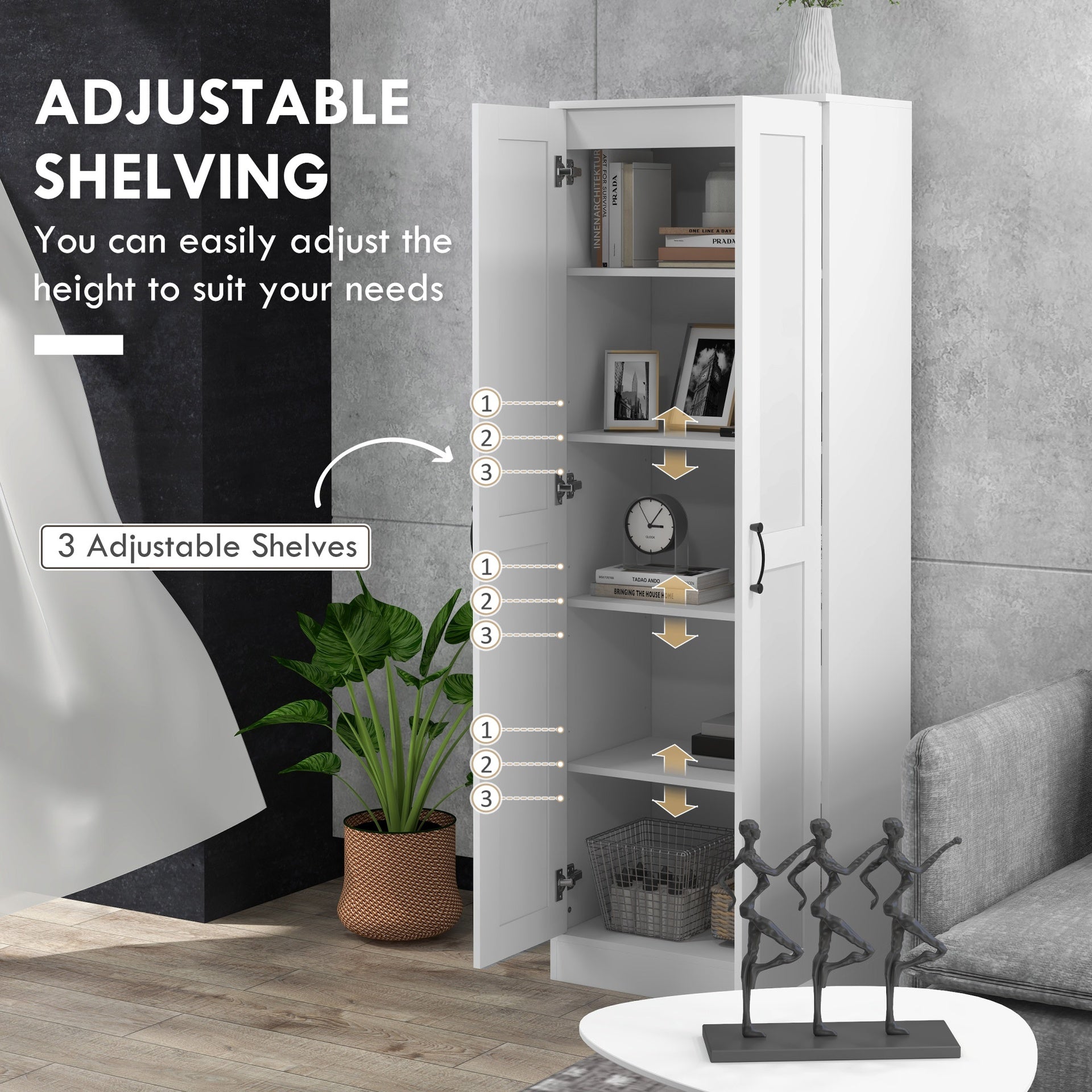 HOMCOM White Storage Cabinet with Adjustable Shelves and Tall Design, for Kitchen Storage , Perfect for Home Use and Family Organization
