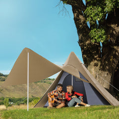 Outsunny 15.4'x15.4'x8.5' Teepee Tent, Waterproof Camping Tent with Porch Area, Floor and Carry Bag, for 2-3 Person Outdoor Backpacking Camping Hiking, Coffee