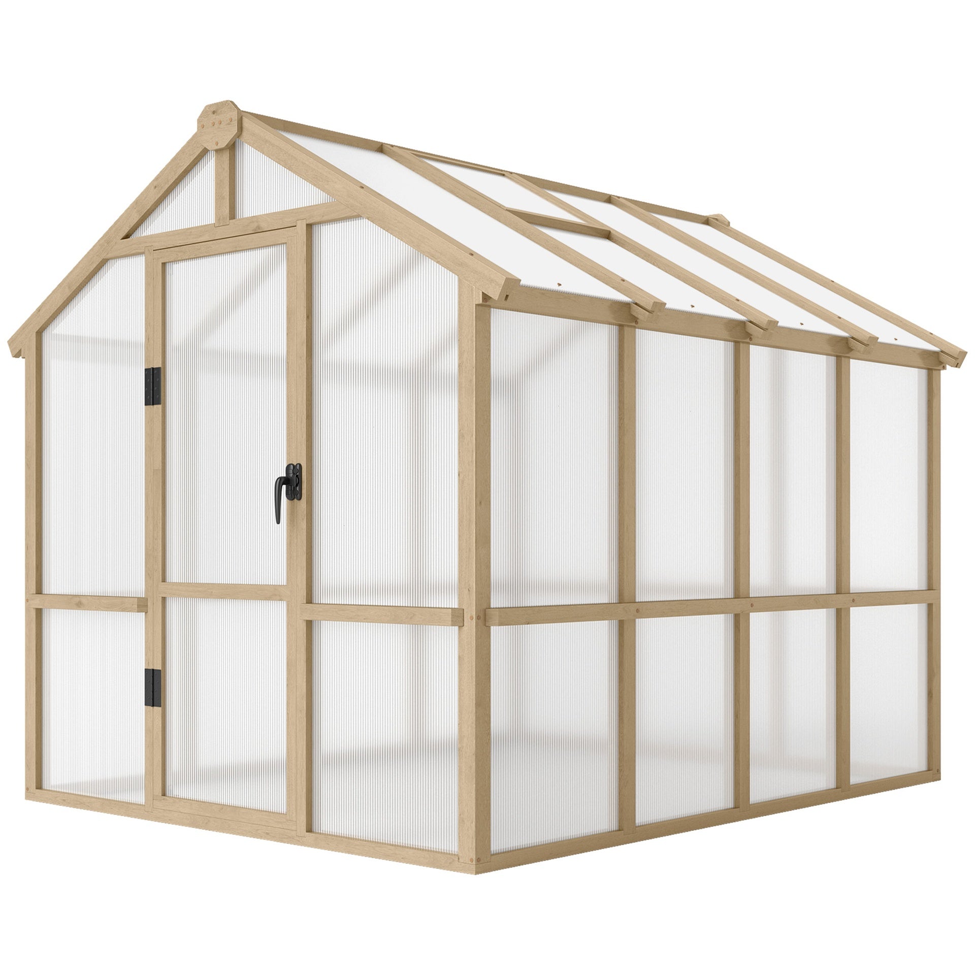 Outsunny 6.6 x 8 ft. Polycarbonate Greenhouse Wooden Walk-in Greenhouse Kit with Thickened Panels, Roof Vent, and Lockable Door