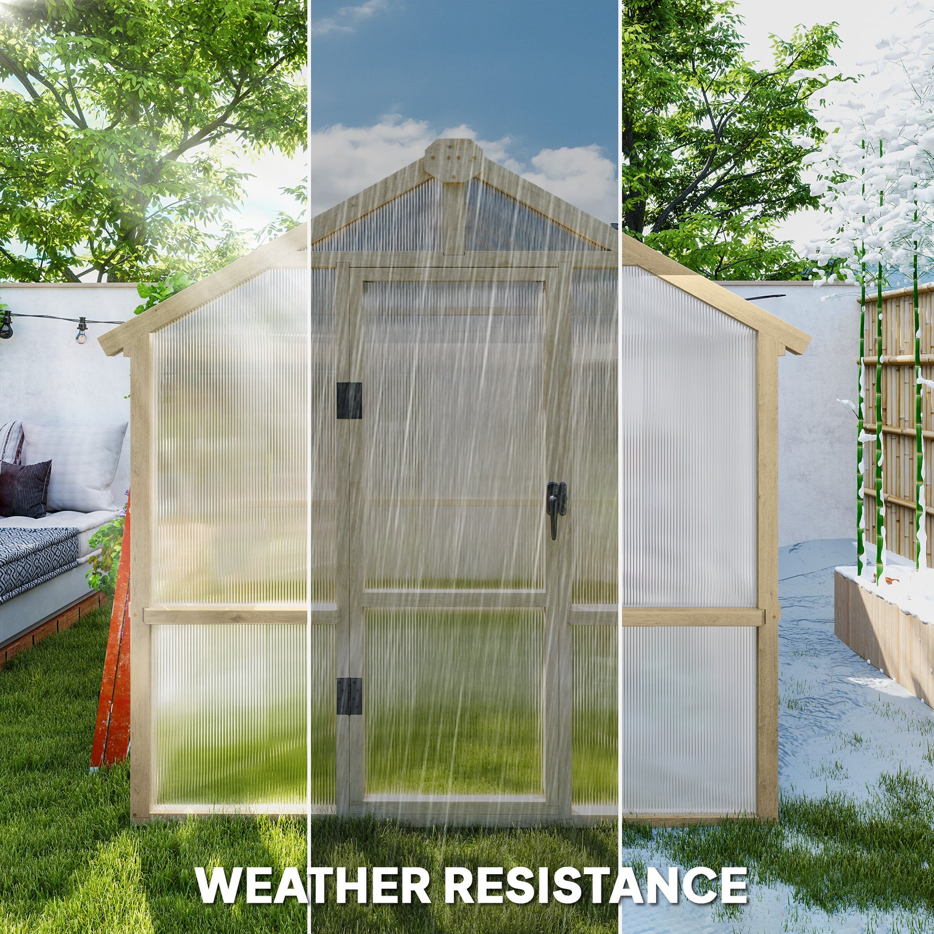 Outsunny 6.6 x 8 ft. Polycarbonate Greenhouse Wooden Walk-in Greenhouse Kit with Thickened Panels, Roof Vent, and Lockable Door