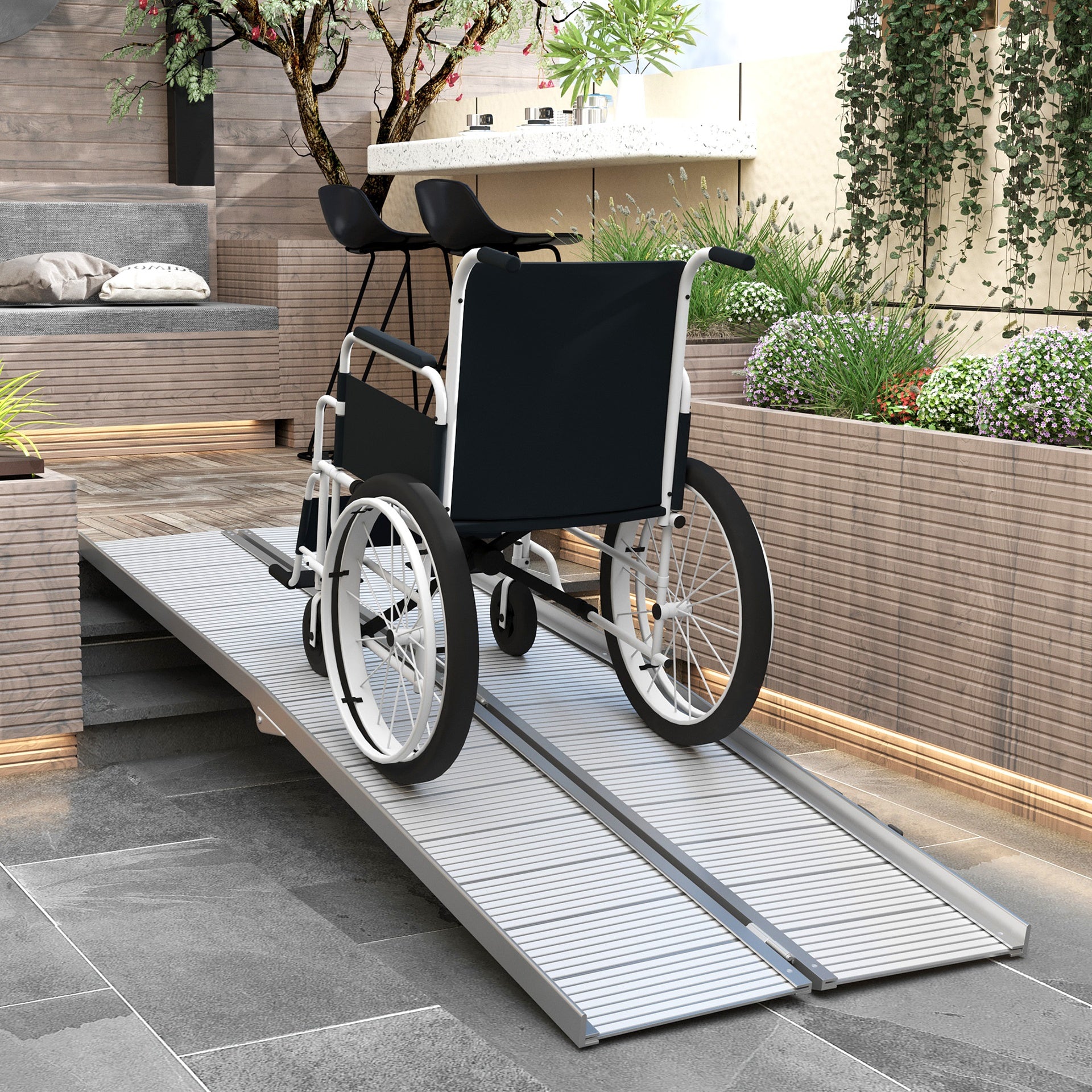 HOMCOM 8' Foldable Handicap Ramp for Home, Steps, Doorways, Aluminum Portable Wheelchair Ramp, Textured Threshold Ramp, Silver