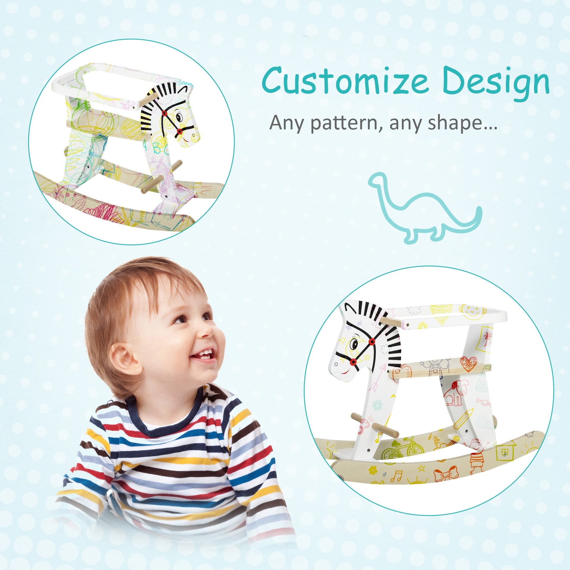 Qaba Wooden Rocking Horse Toddler Baby Ride-on Toys for Kids 1-3 Years with Classic Design & Wood Safety Bar, White