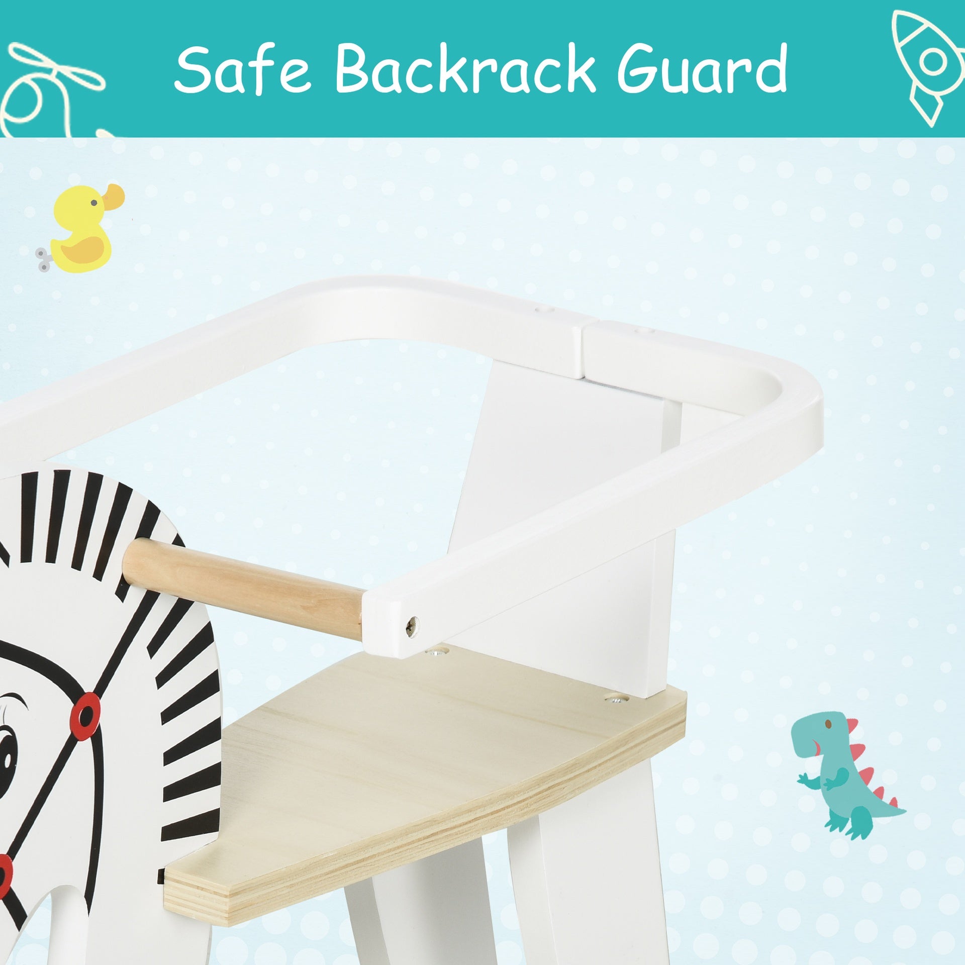 Qaba Wooden Rocking Horse Toddler Baby Ride-on Toys for Kids 1-3 Years with Classic Design & Wood Safety Bar, White