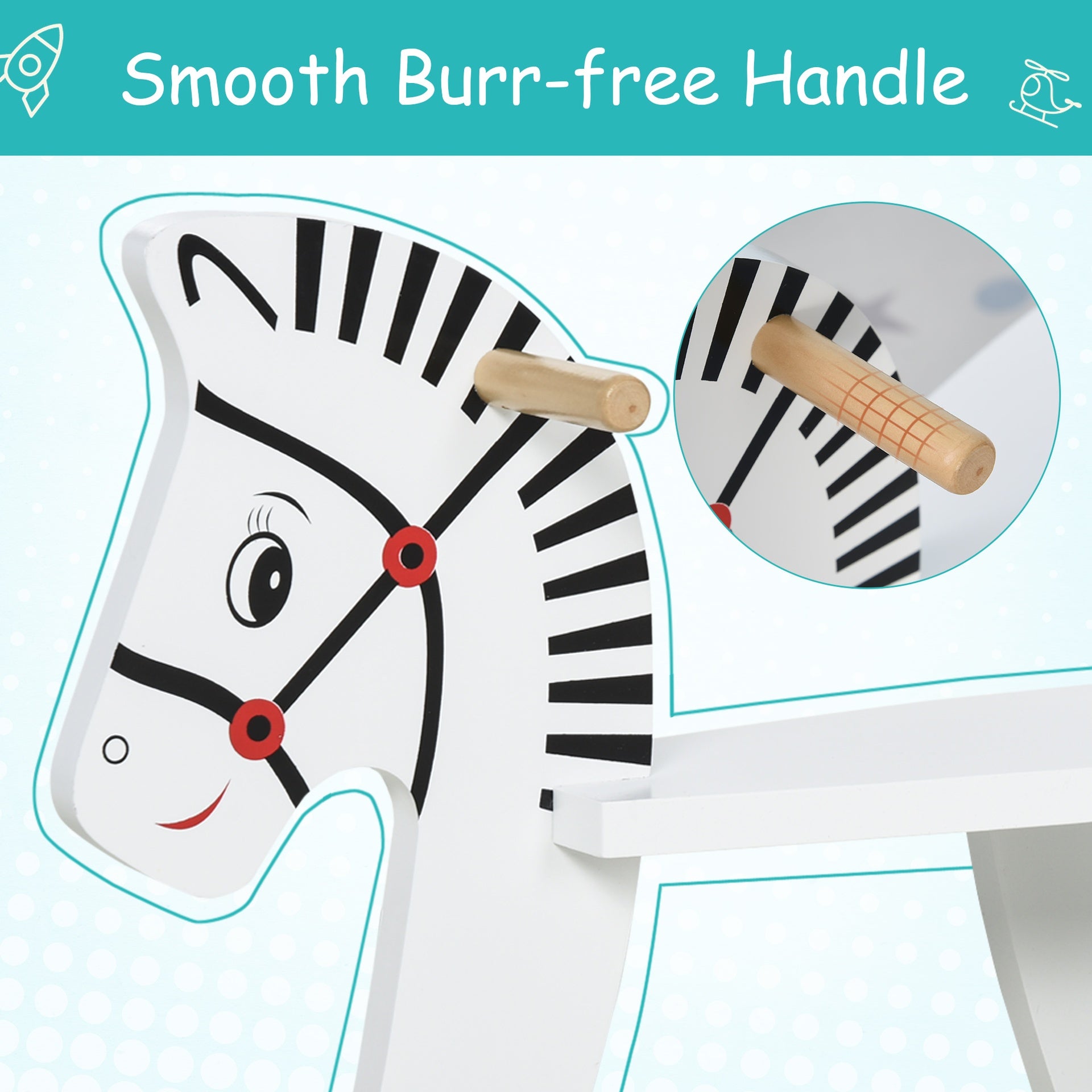 Qaba Wooden Rocking Horse Toddler Baby Ride-on Toys for Kids 1-3 Years with Classic Design & Wood Safety Bar, White