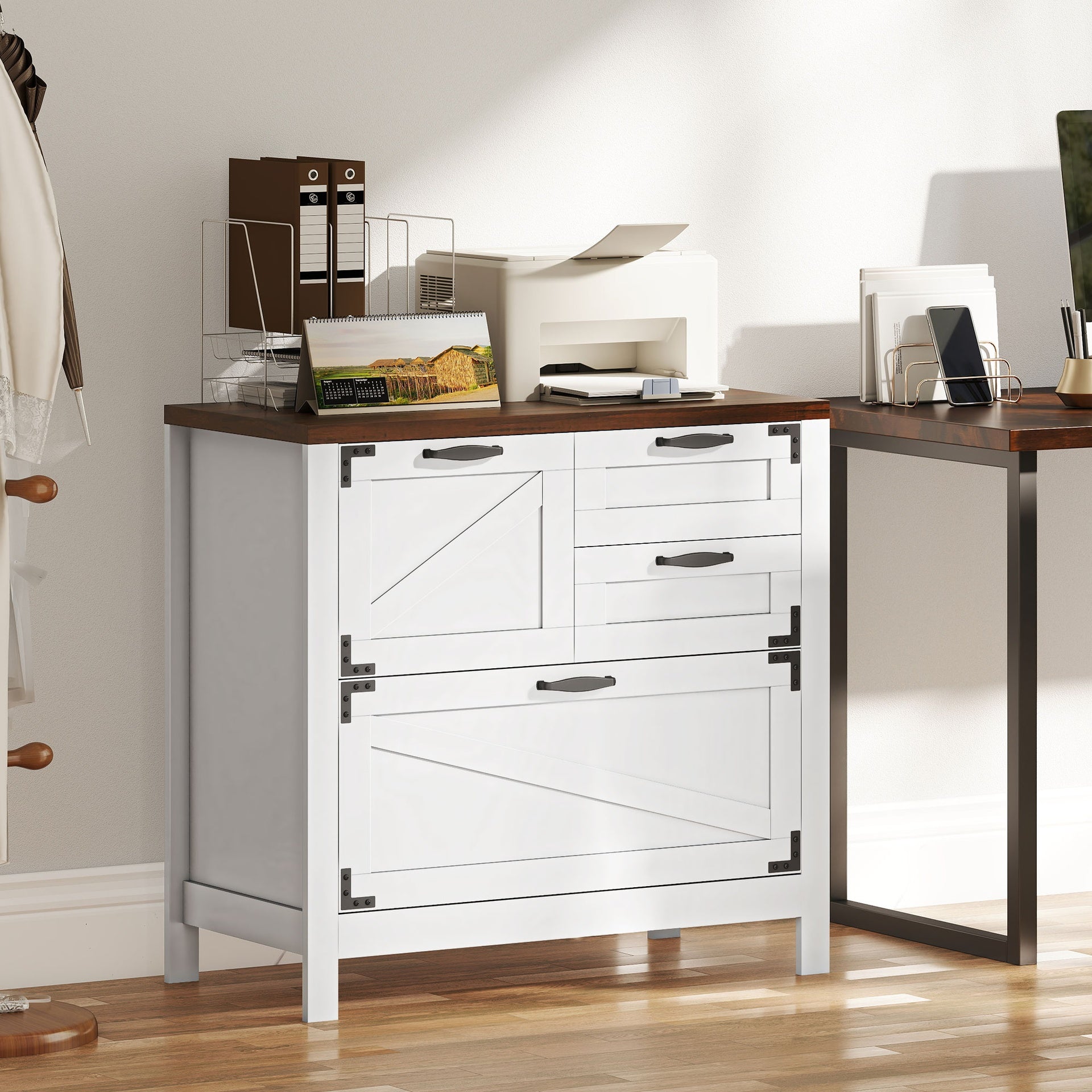 HOMCOM Lateral Filing Cabinet, Farmhouse File Cabinet with 4 Drawers, Fit Letter/A4/Legal Hanging Files, White