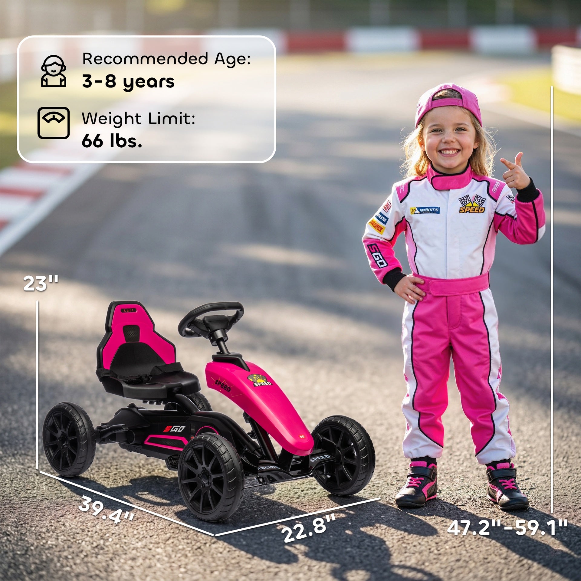 Aosom Kids Pedal Go Kart w/ Swing Axle, Shock-Absorbing Wheels, Pink