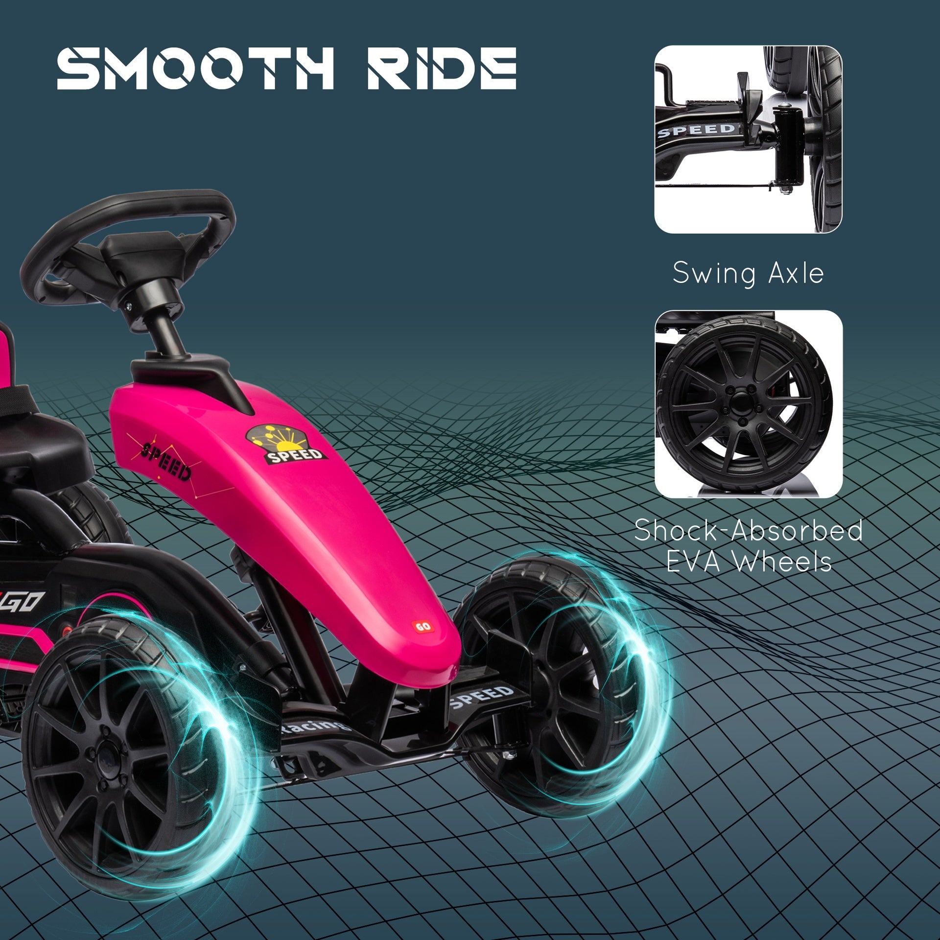 Aosom Kids Pedal Go Kart w/ Swing Axle, Shock-Absorbing Wheels, Pink