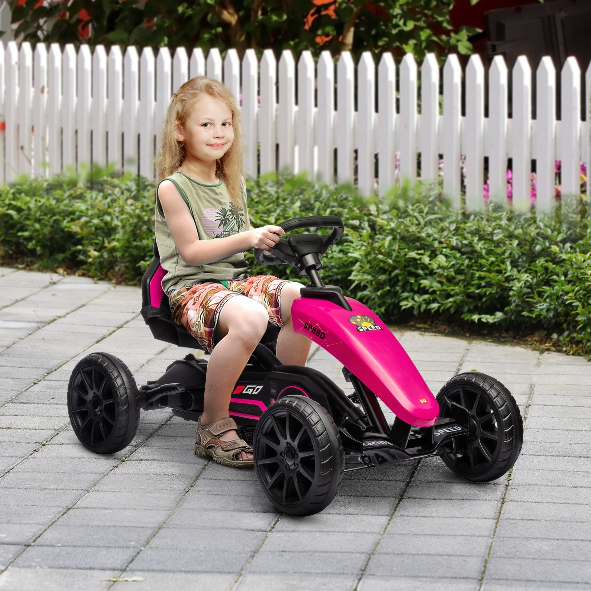 Aosom Kids Pedal Go Kart w/ Swing Axle, Shock-Absorbing Wheels, Pink