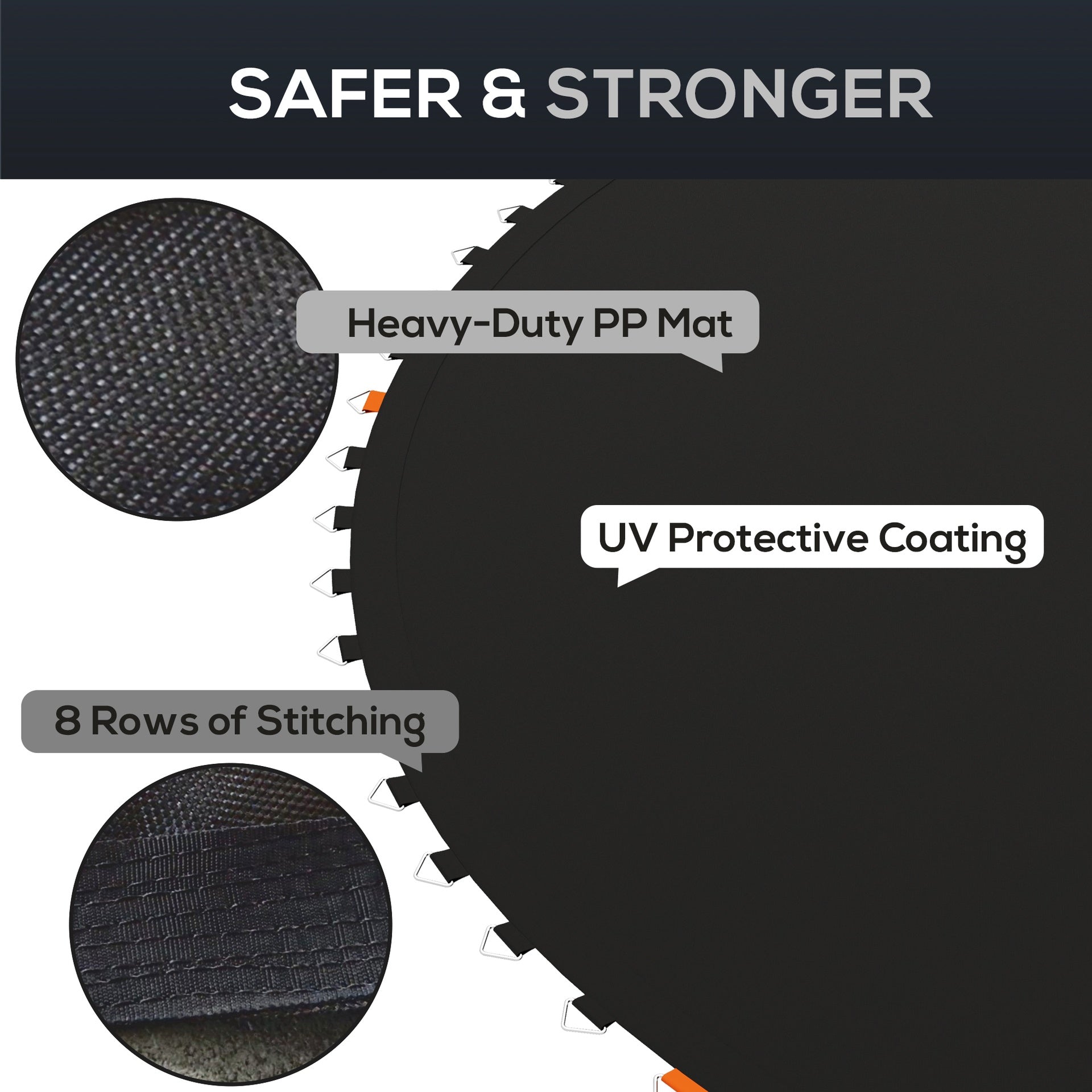 Soozier Trampoline Replacement Mat, Fits 12' Trampoline w/ 72 V-Hooks & 5.5" Springs (Spring & Frame not Included),  Black