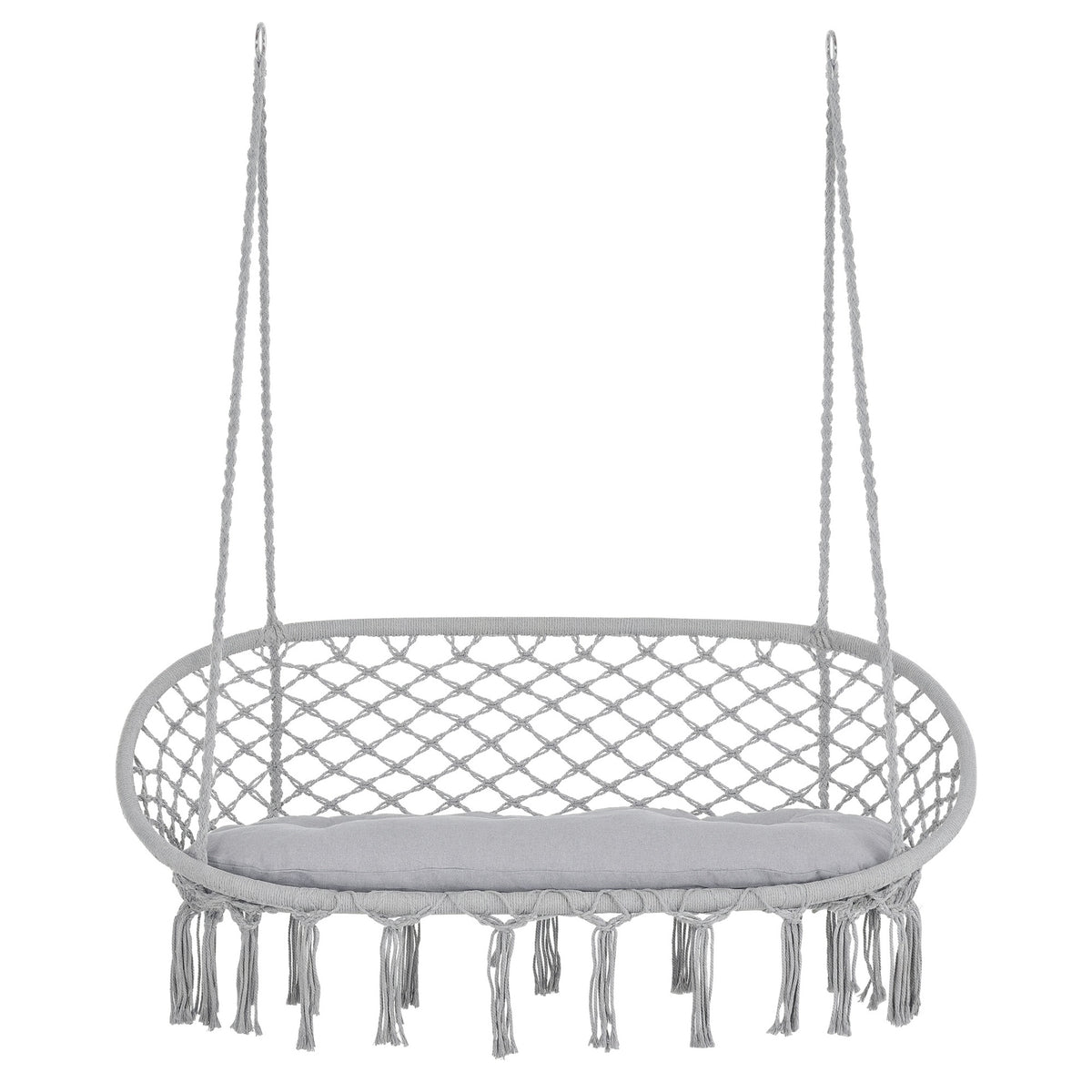 Outsunny 2-Person Hammock Chair Macrame Swing with Soft Cushion, Hanging Cotton Rope Chair for Indoor Outdoor Home Patio Backyard, Light Gray