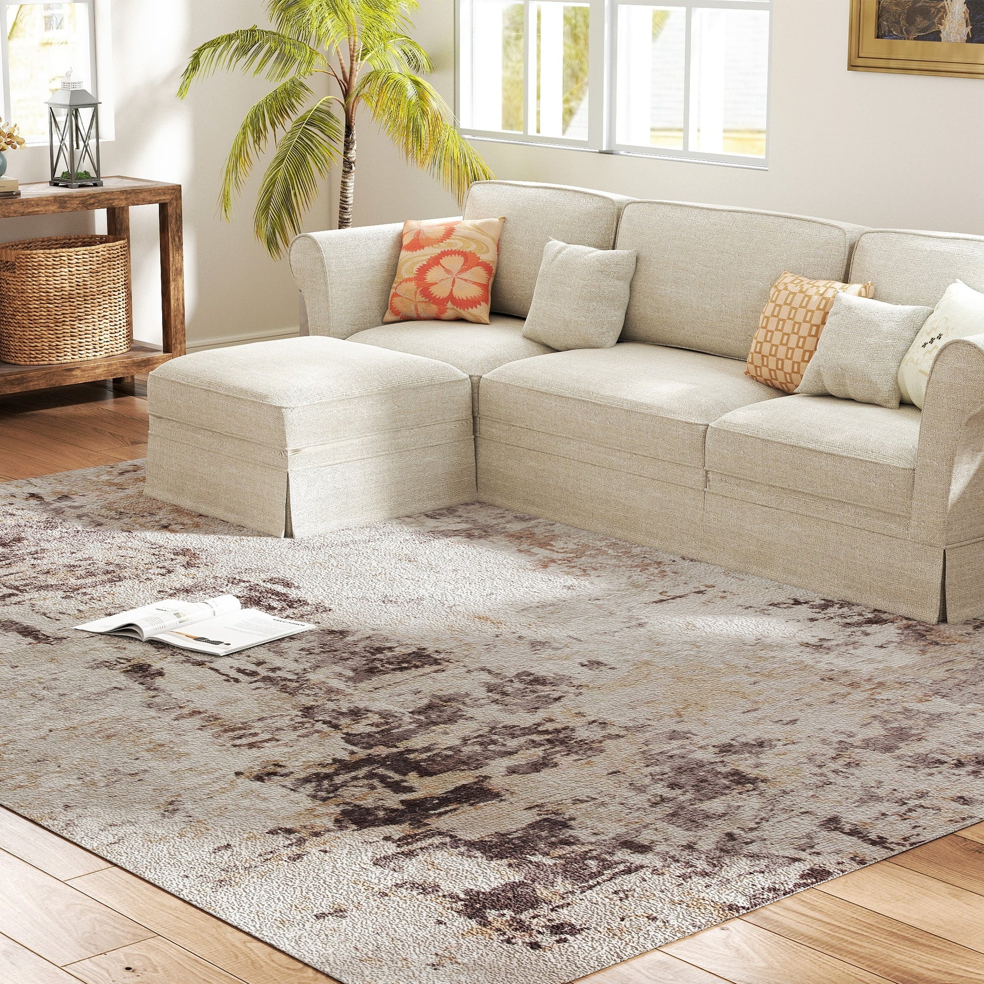HOMCOM Machine Washable Area Rug 8x10, Non-Slip Modern Abstract Floor Carpet for Living Room, Bedroom, Dining Room, Mixed-Brown