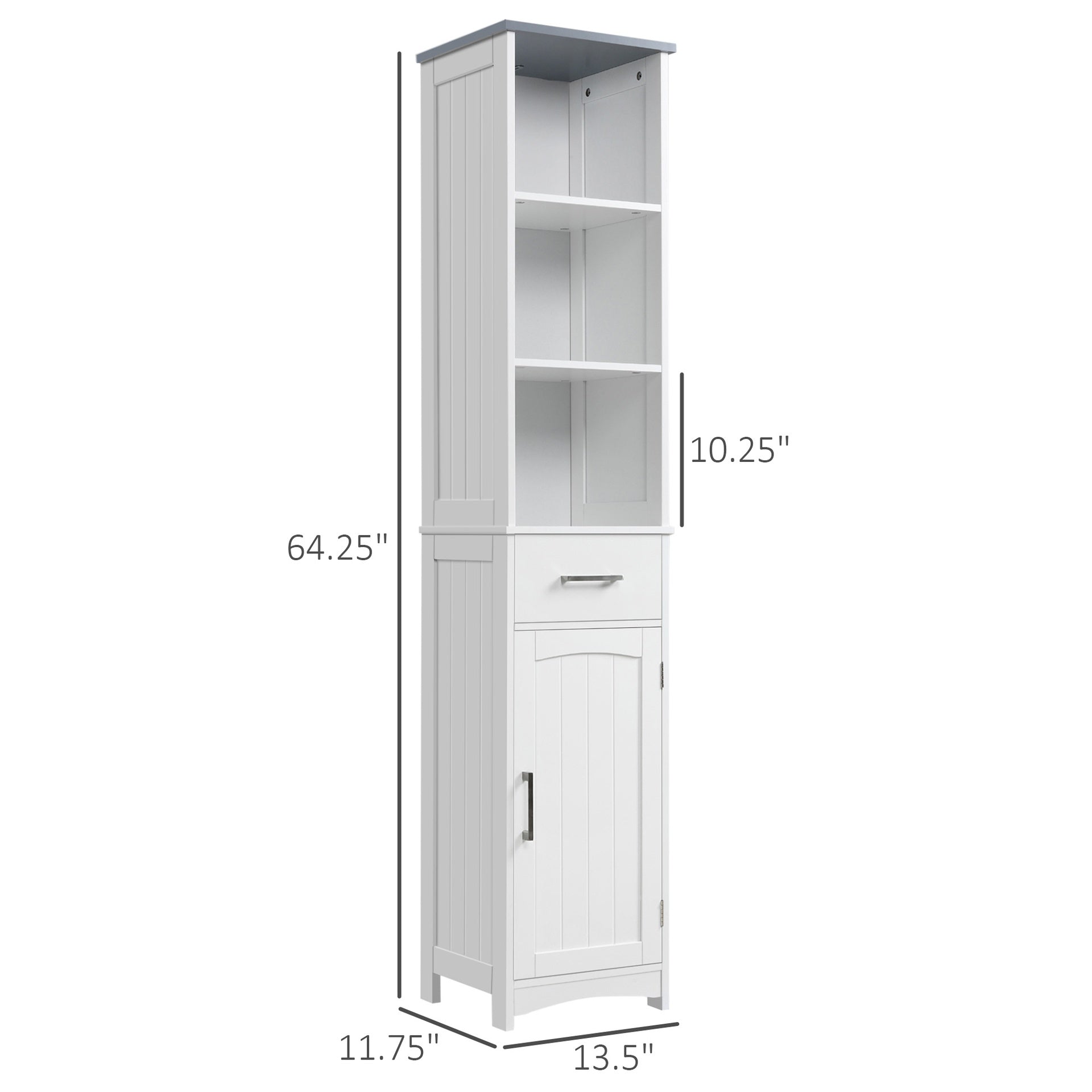 kleankin Tall Bathroom Storage Cabinet, Narrow Bathroom Cabinet with 3 Tier Shelving, Drawer and Adjustable Shelves, Slim Freestanding Linen Tower, White