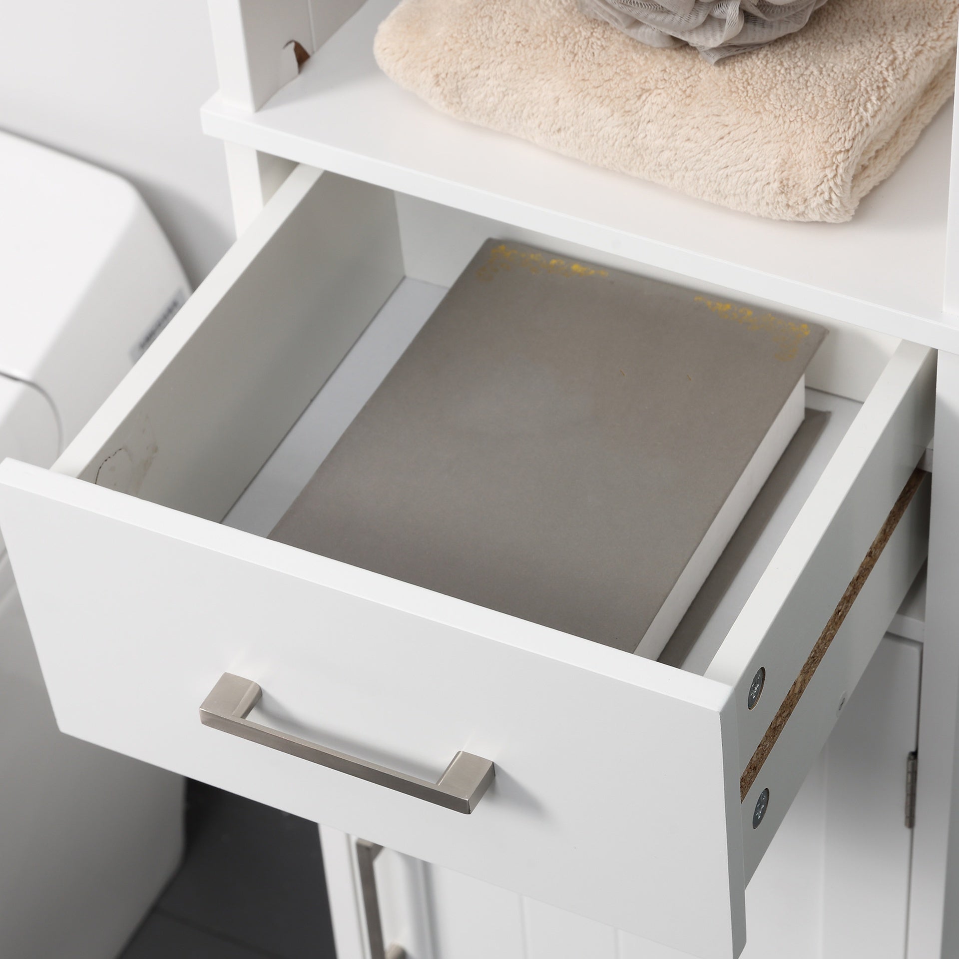 kleankin Tall Bathroom Storage Cabinet, Narrow Bathroom Cabinet with 3 Tier Shelving, Drawer and Adjustable Shelves, Slim Freestanding Linen Tower, White
