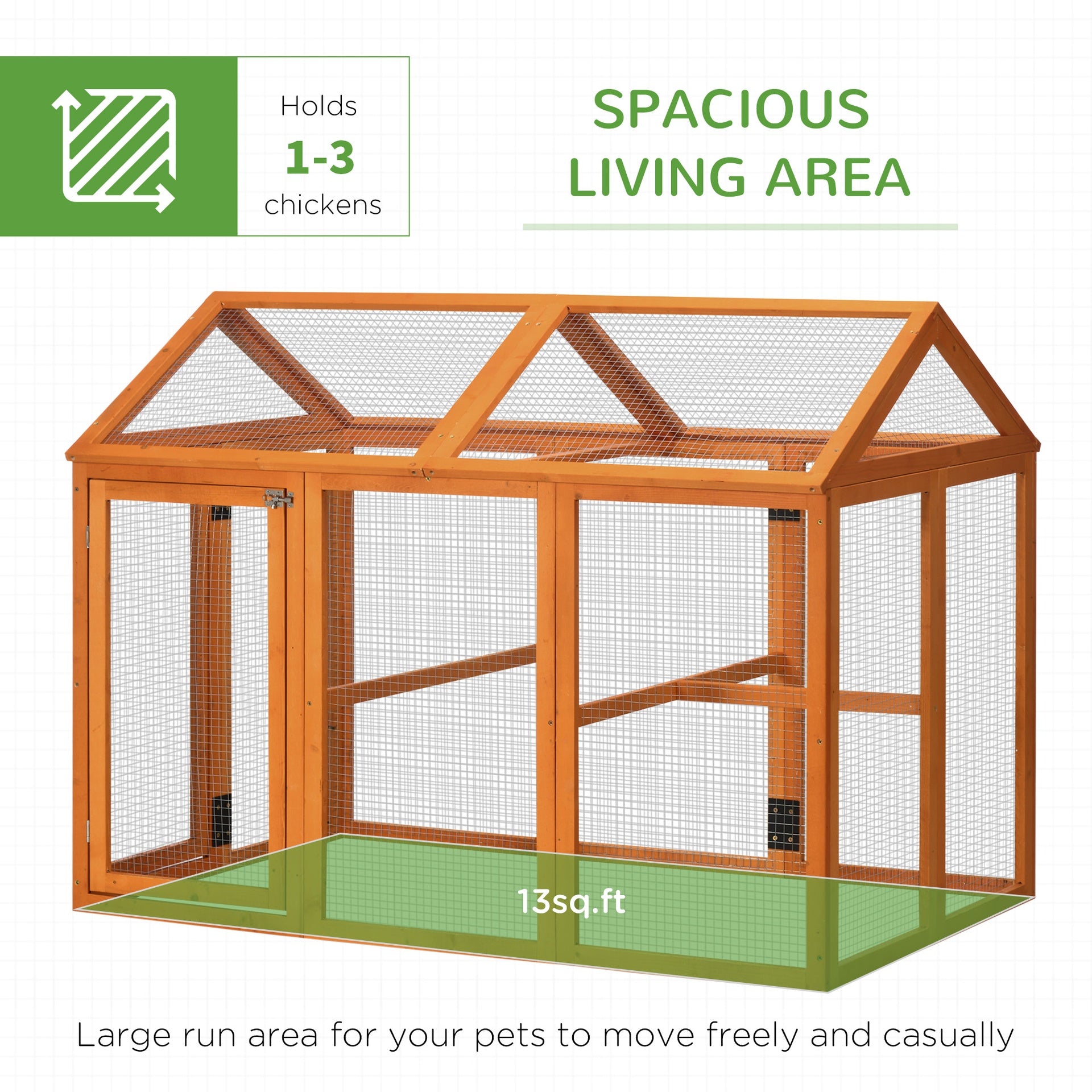 PawHut Wooden Chicken Run, Combinable Design with Perches, 4.6' x 2.8', Orange