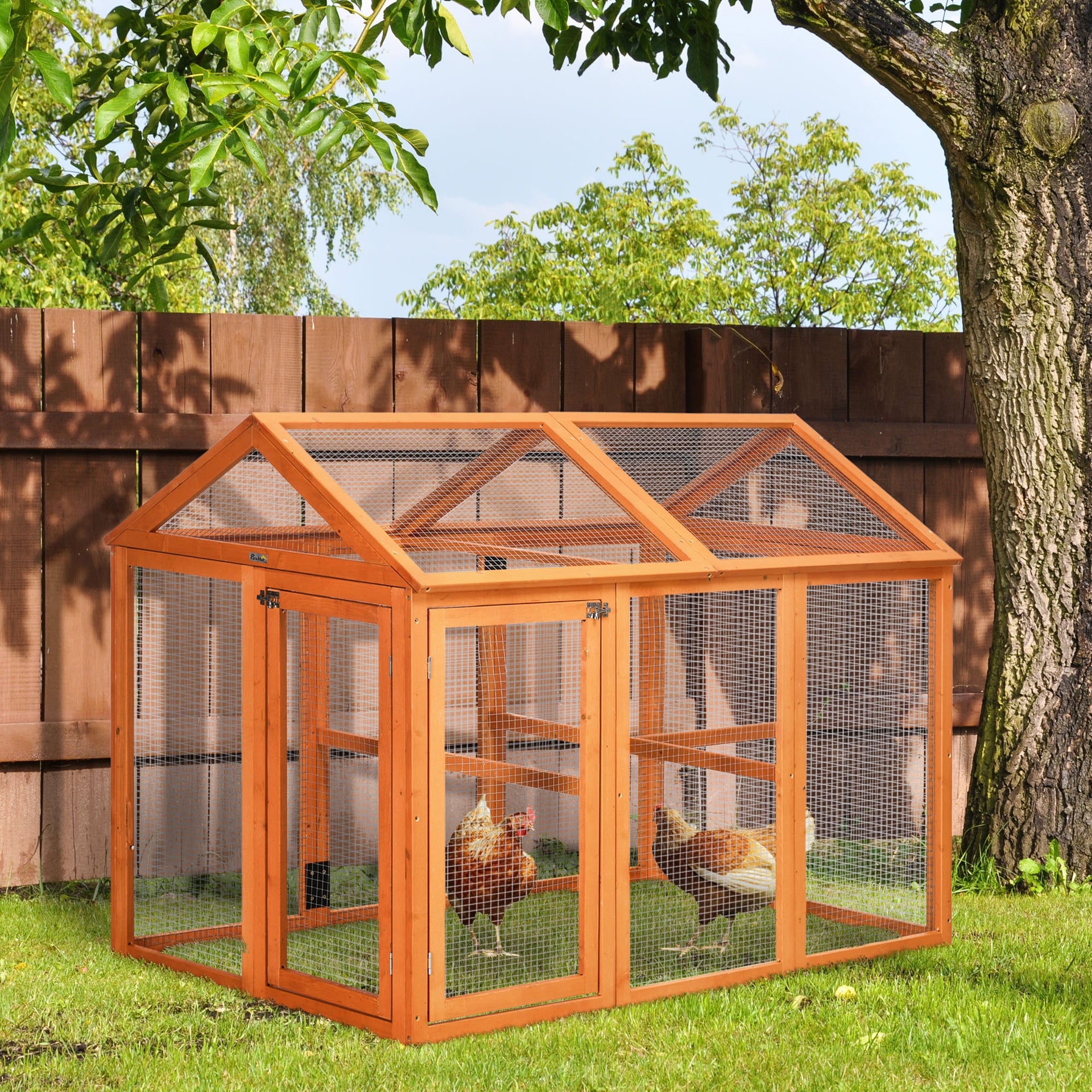 PawHut Wooden Chicken Run, Combinable Design with Perches, 4.6' x 2.8', Orange