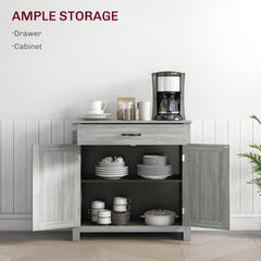 HOMCOM Farmhouse Sideboard Cabinet with Barn Doors Kitchen Buffet Cabinet with Drawer and Adjustable Shelf Stone Gray
