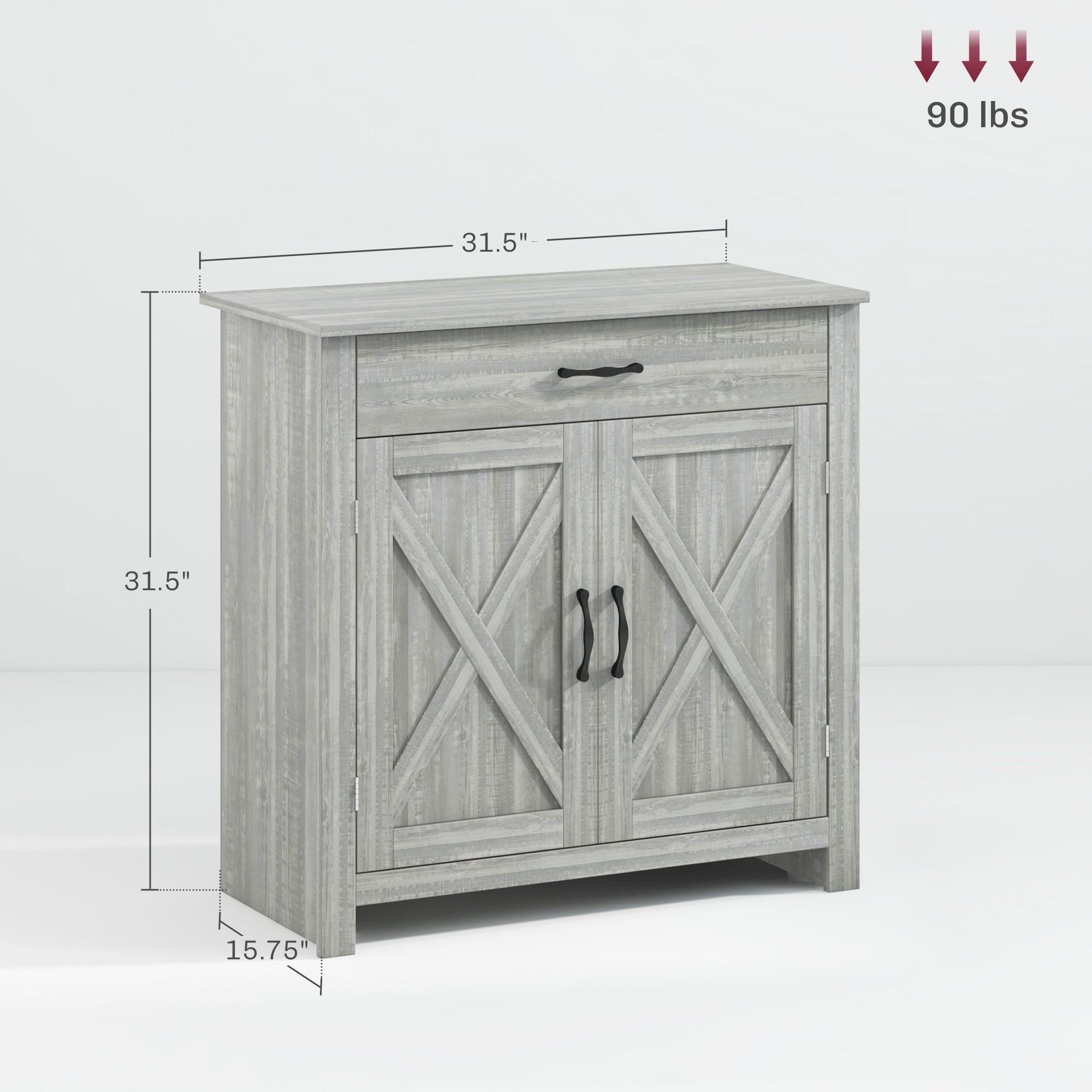 HOMCOM Farmhouse Sideboard Cabinet with Barn Doors Kitchen Buffet Cabinet with Drawer and Adjustable Shelf Stone Gray