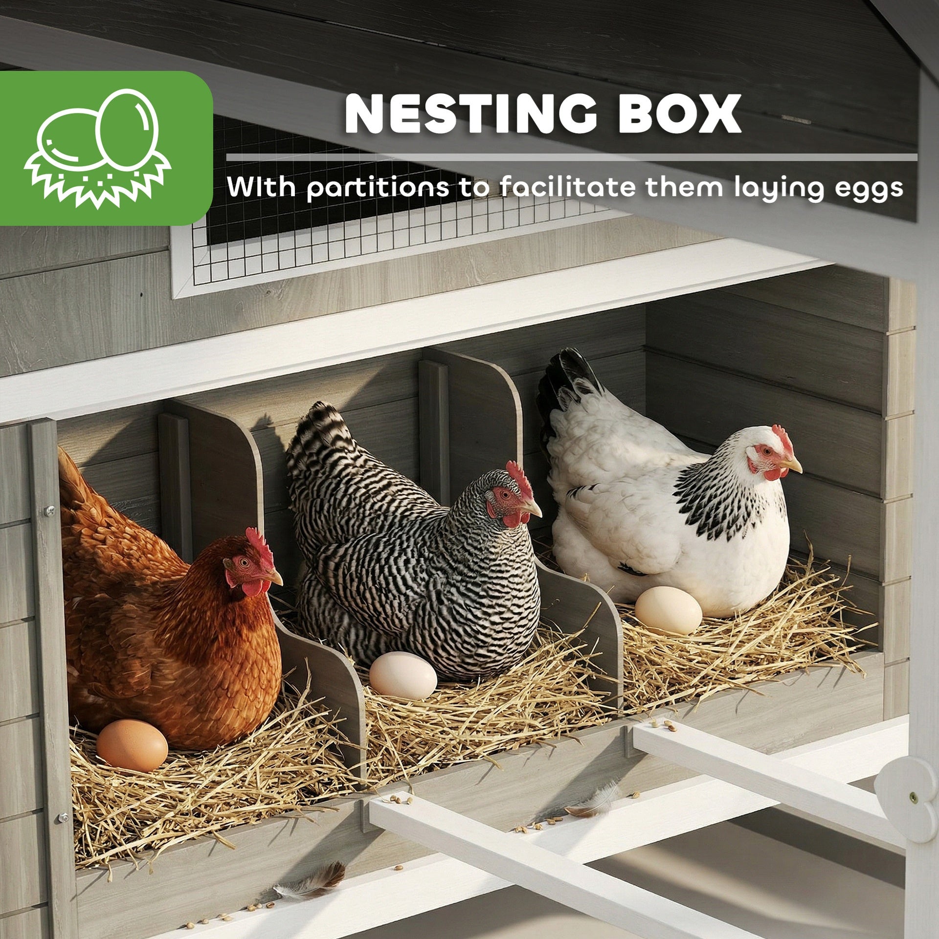 PawHut 137" Wooden Chicken Coop for 4-6 Chickens, Backyard, Dark Gray