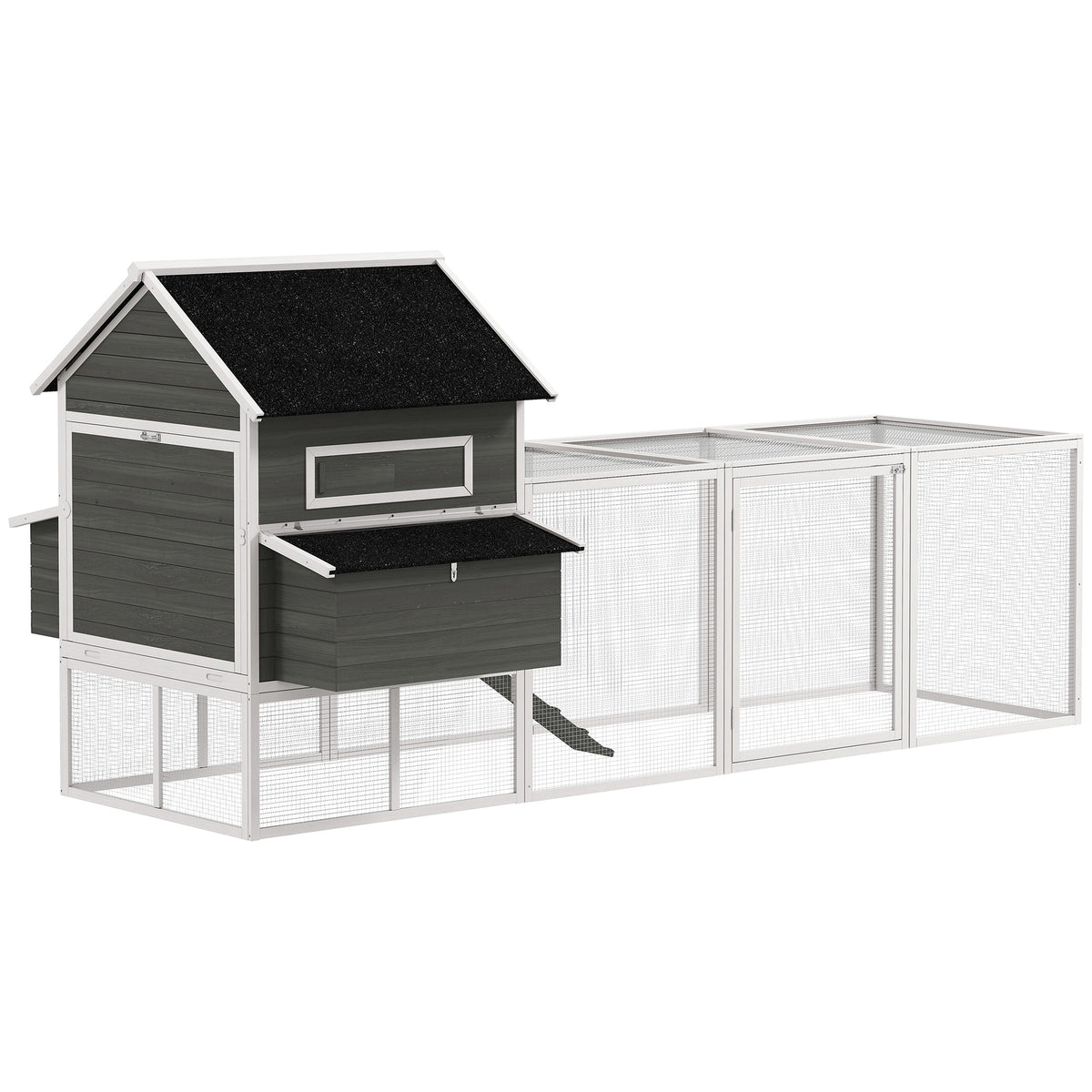PawHut 137" Wooden Chicken Coop for 4-6 Chickens, Backyard, Dark Gray