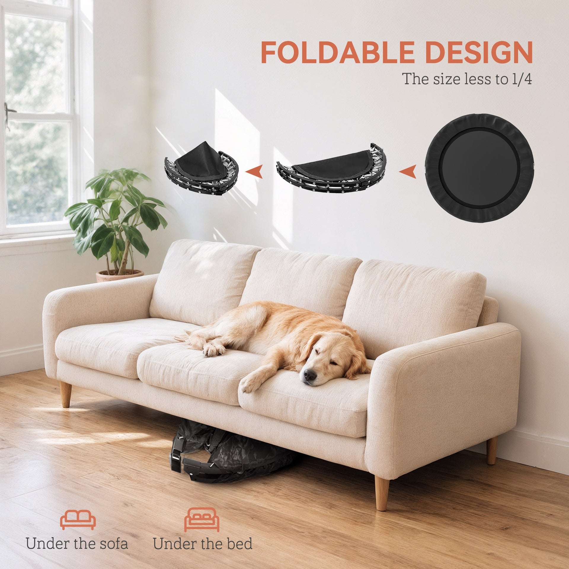 Soozier 40" Foldable Mini Trampoline, Rebounder Trampoline for Adults with Adjustable Foam Handle, Black
