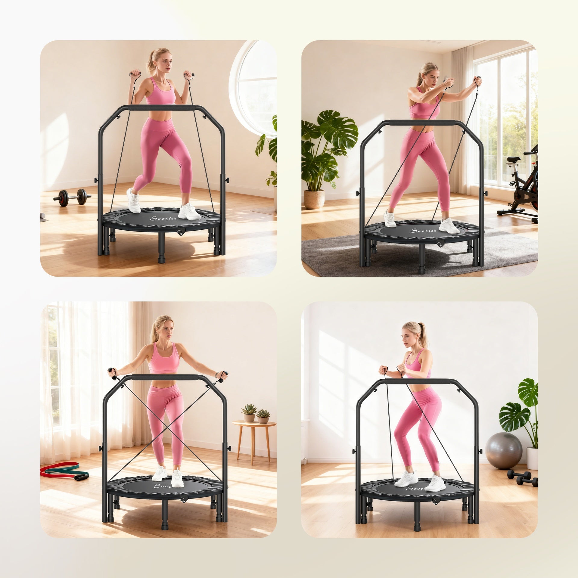 Soozier 40" Foldable Mini Trampoline, Rebounder Trampoline for Adults with Adjustable Foam Handle, Black