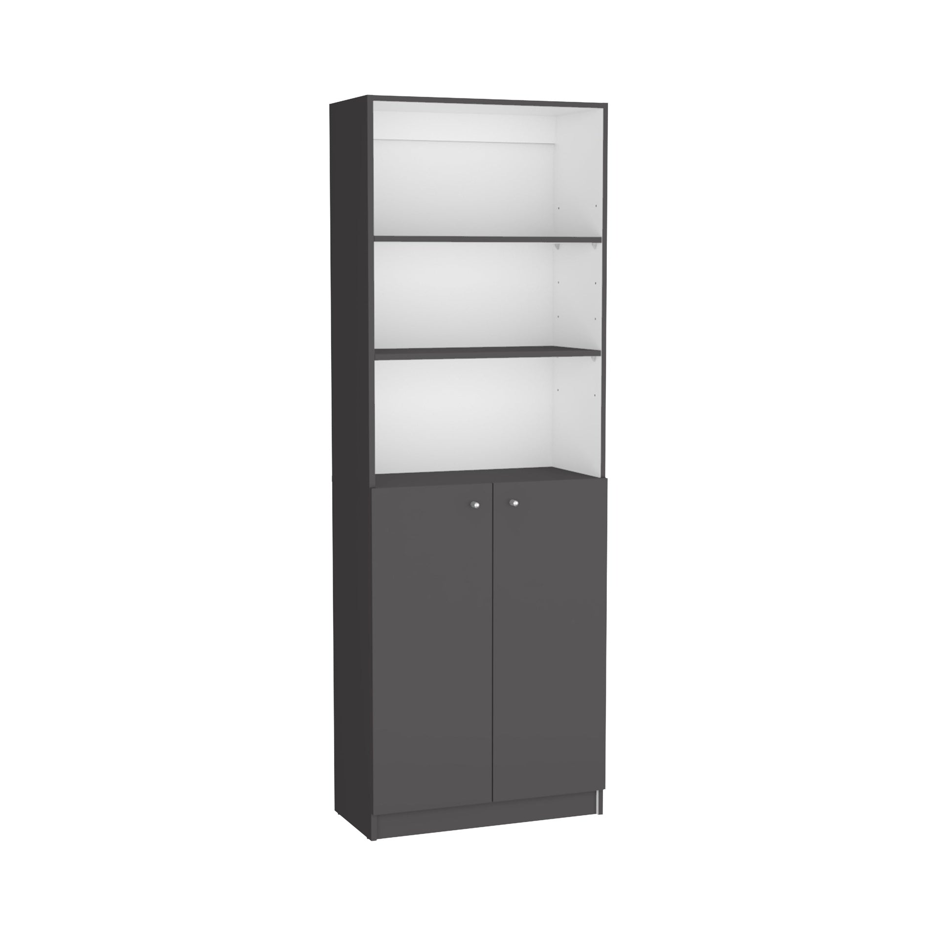 Home 2-Door Bookcase, Modern Storage Unit with Dual Doors and Multi-Tier Shelves -Matt Gray / White -Office
