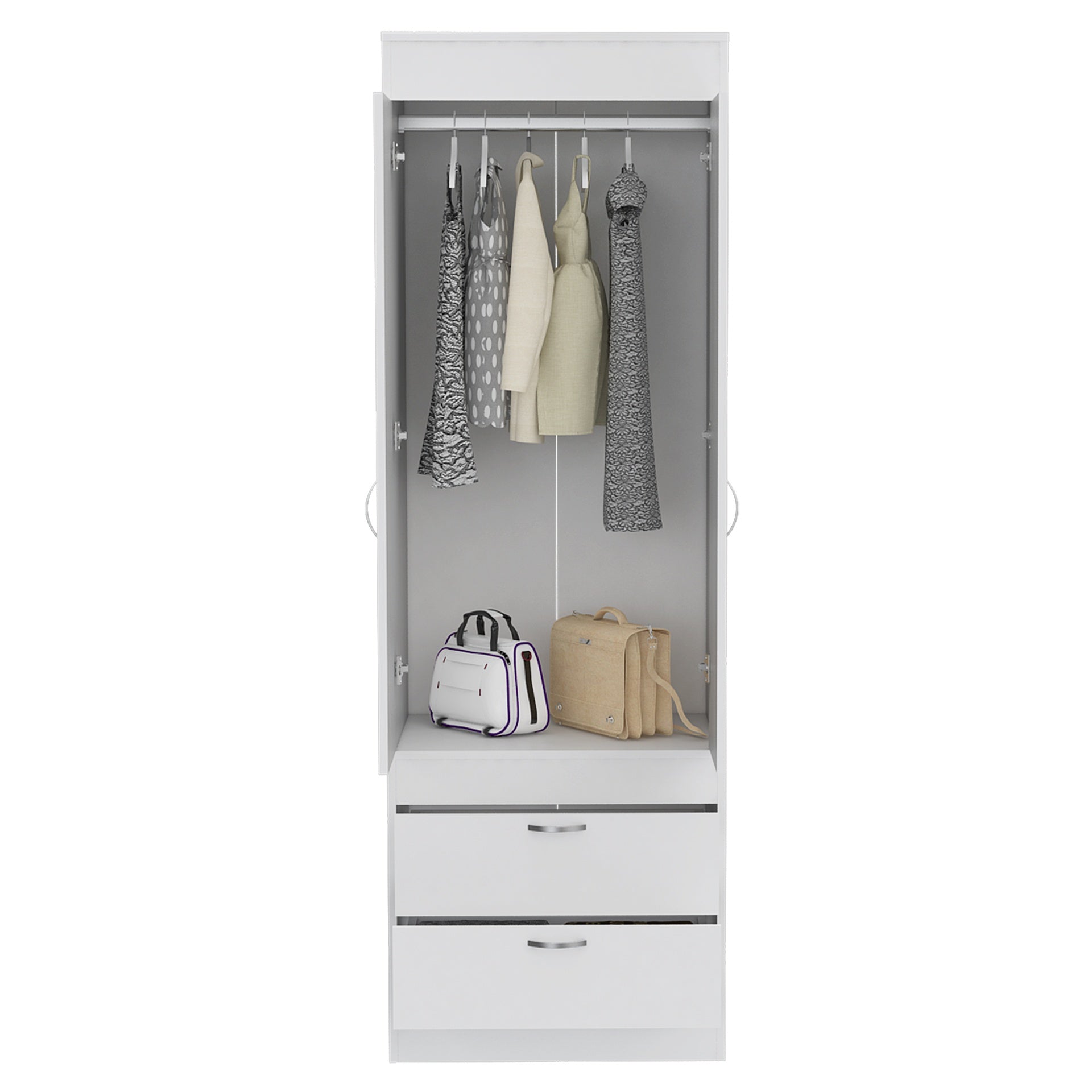 Lisboa Armoire, Rod, Double Door, Two Drawers, Metal Handles White
