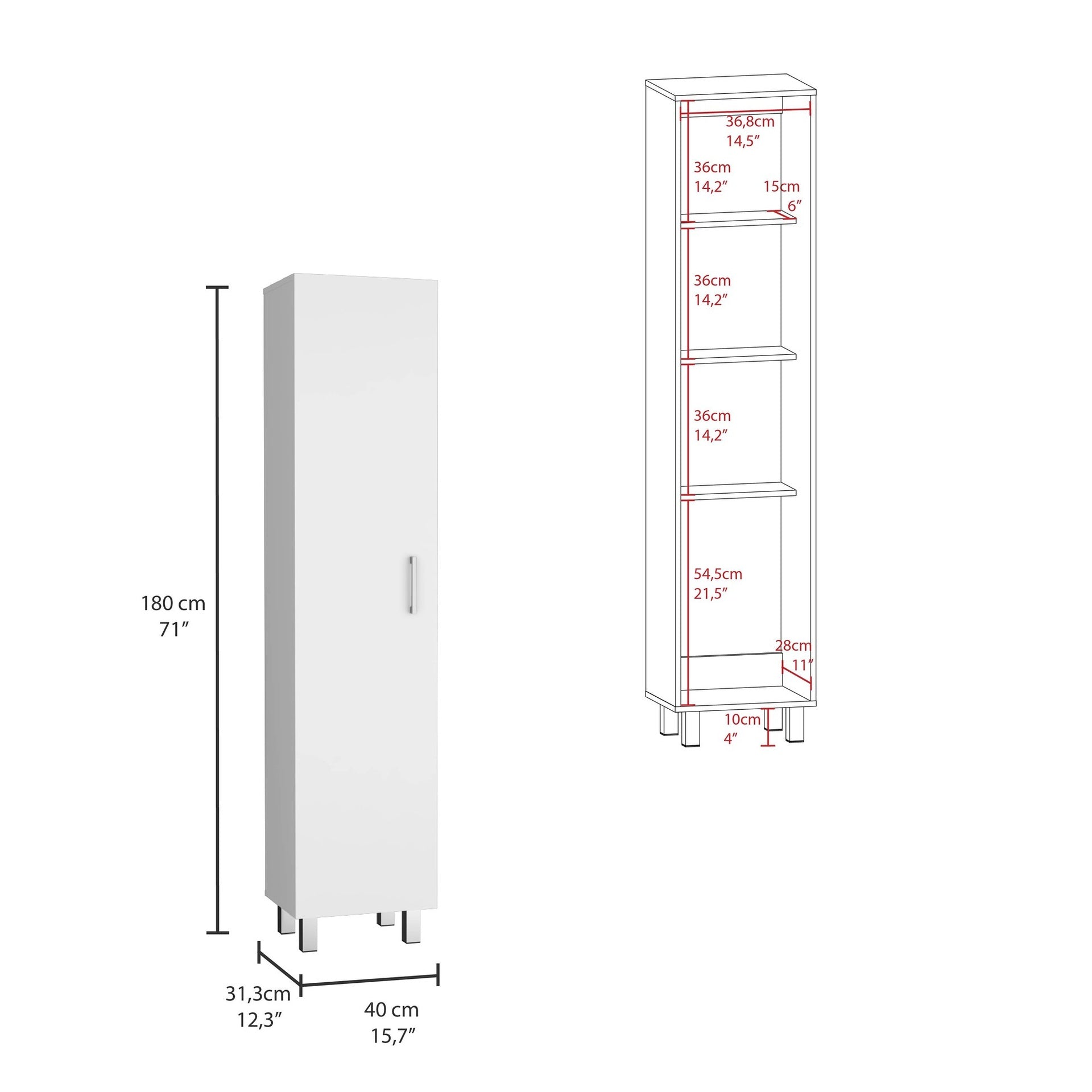 Vintro Storage Cabinet, Broom Hangers, Metal Handle -White