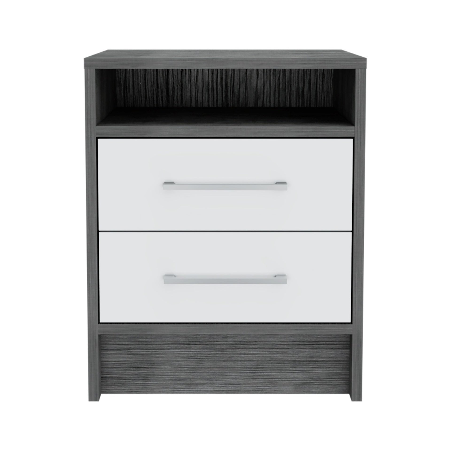 Eter Nightstand , End Table, Side Table Superior Top, Two Drawers -Smokey Oak / White