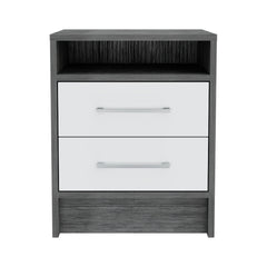 Eter Nightstand , End Table, Side Table Superior Top, Two Drawers -Smokey Oak / White