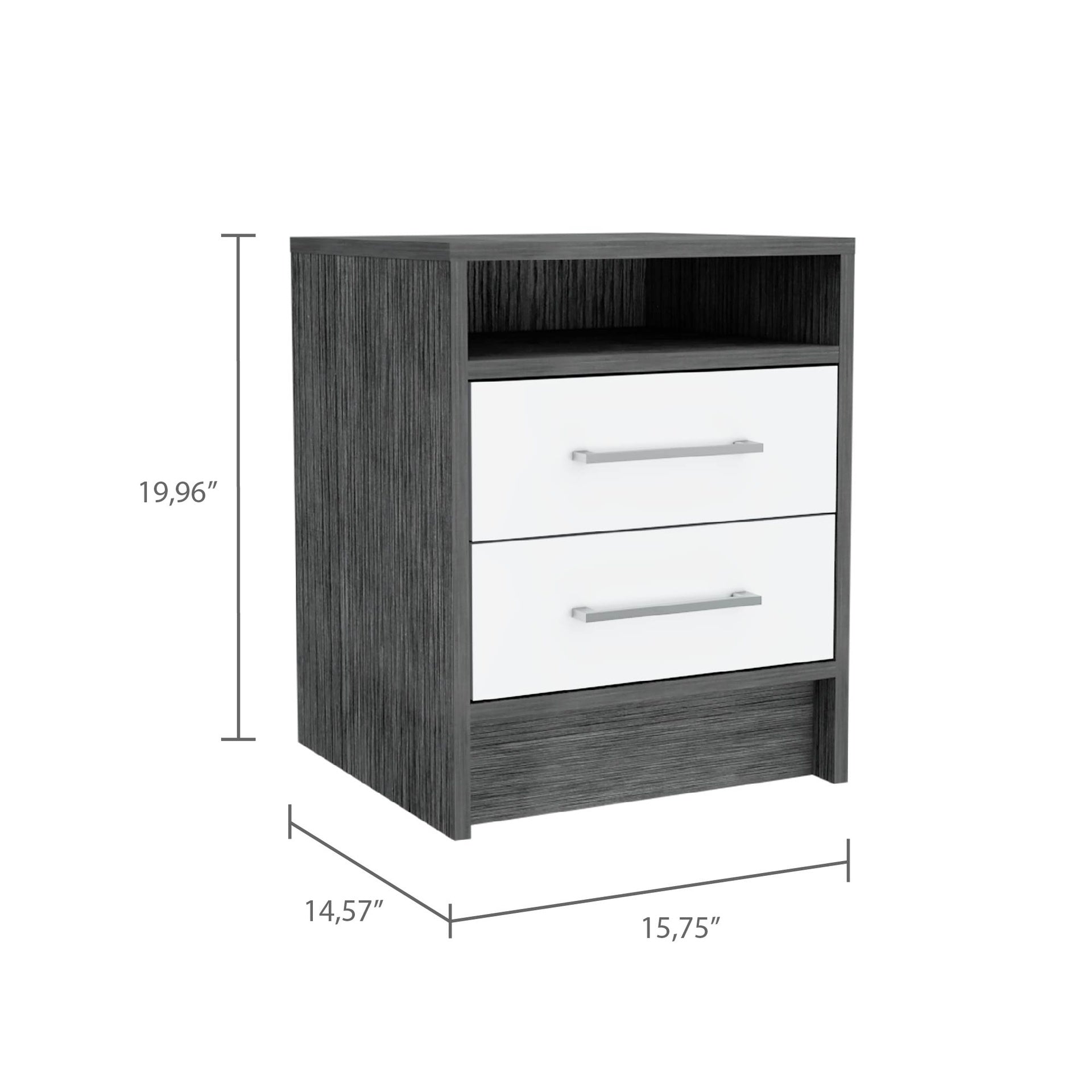 Eter Nightstand , End Table, Side Table Superior Top, Two Drawers -Smokey Oak / White