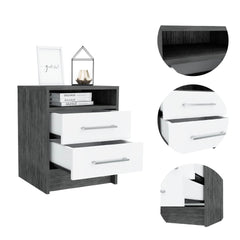 Eter Nightstand , End Table, Side Table Superior Top, Two Drawers -Smokey Oak / White